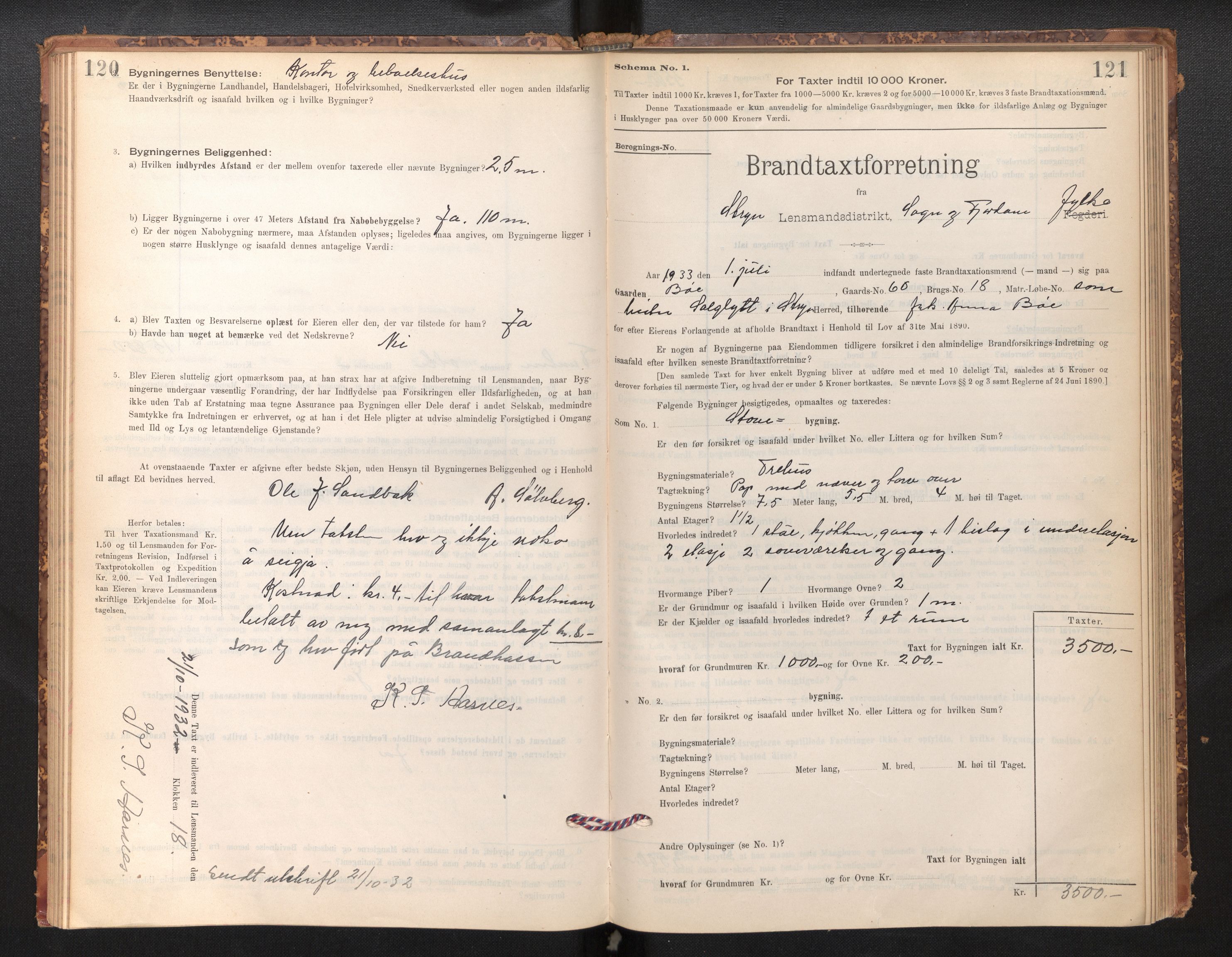 Lensmannen i Stryn og Innvik, SAB/A-30201/0012/L0002: Branntakstprotokoll, skjematakst, 1894-1942, s. 120-121