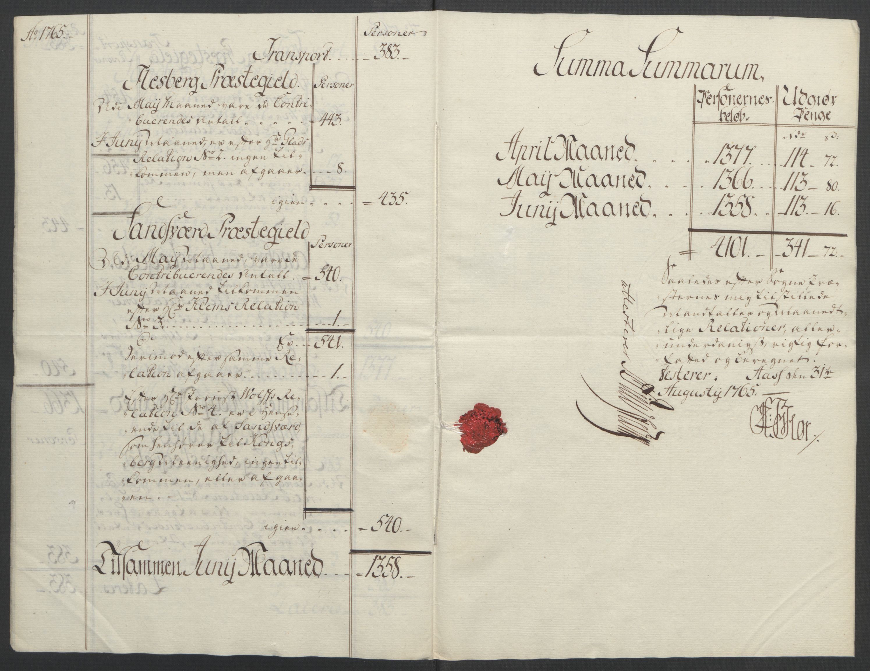 Rentekammeret inntil 1814, Reviderte regnskaper, Fogderegnskap, RA/EA-4092/R24/L1672: Ekstraskatten Numedal og Sandsvær, 1762-1767, s. 271