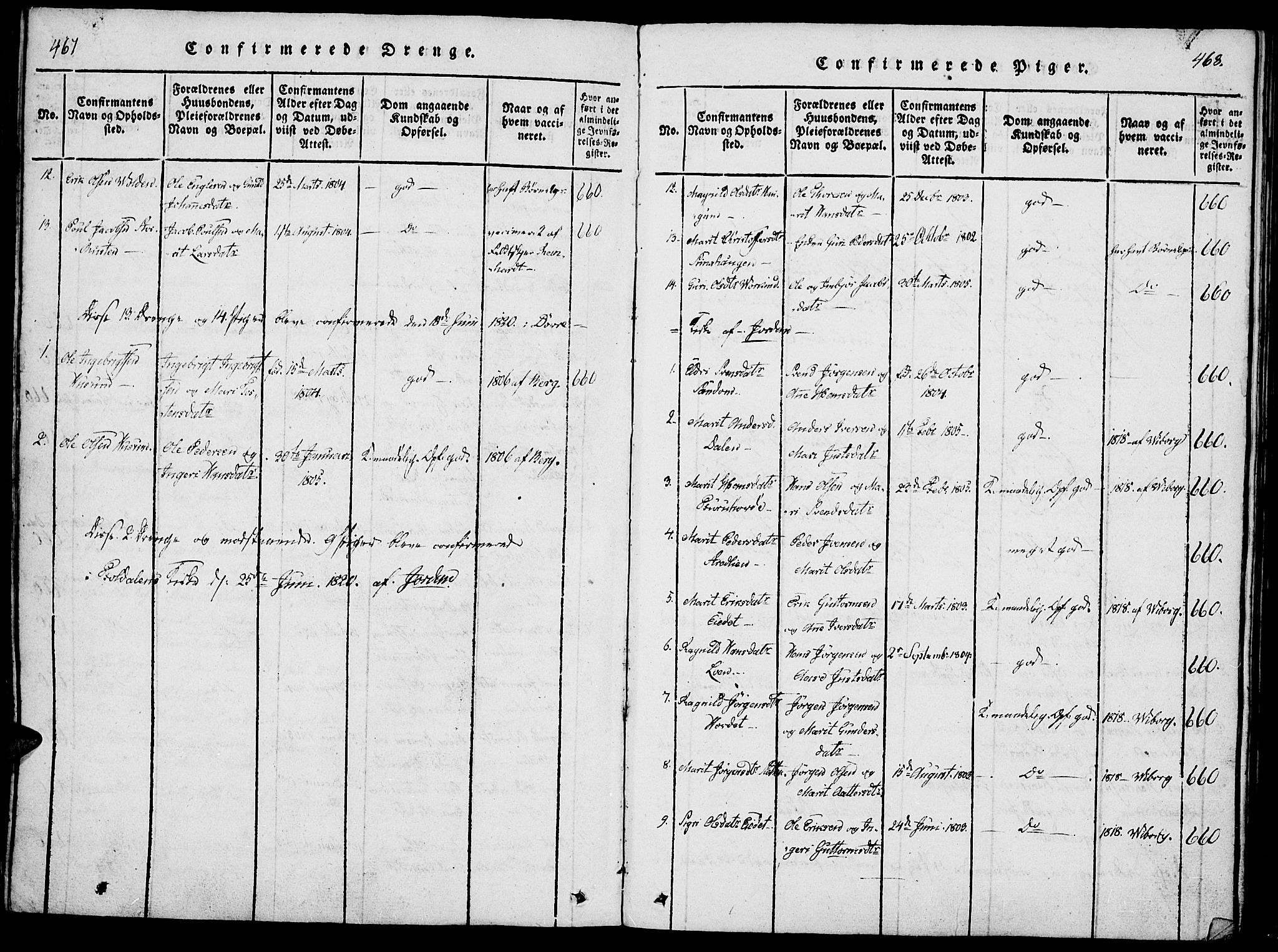 Lesja prestekontor, SAH/PREST-068/H/Ha/Haa/L0004: Ministerialbok nr. 4, 1820-1829, s. 467-468