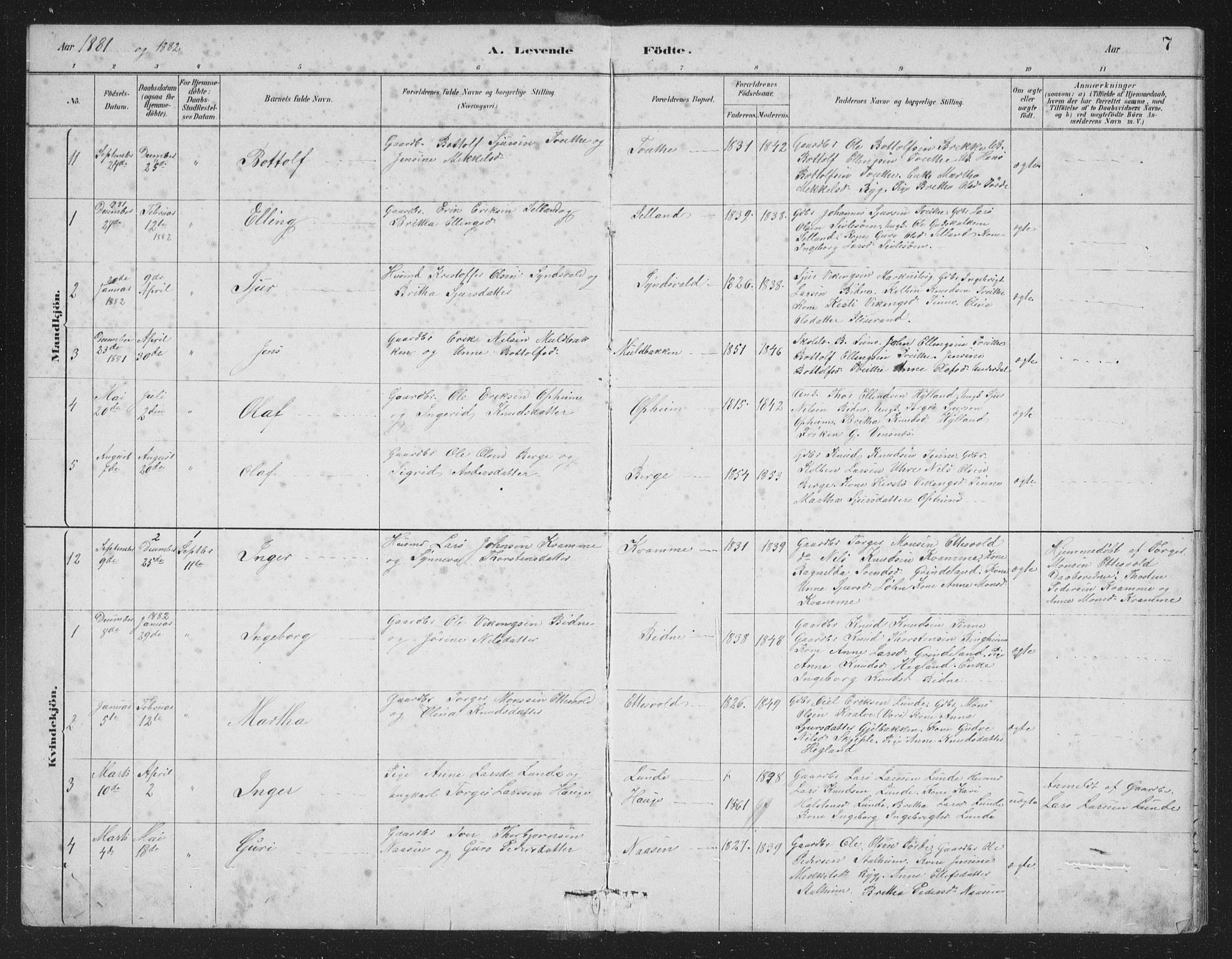 Vossestrand Sokneprestembete, AV/SAB-A-79101/H/Hab: Klokkerbok nr. A 2, 1880-1902, s. 7