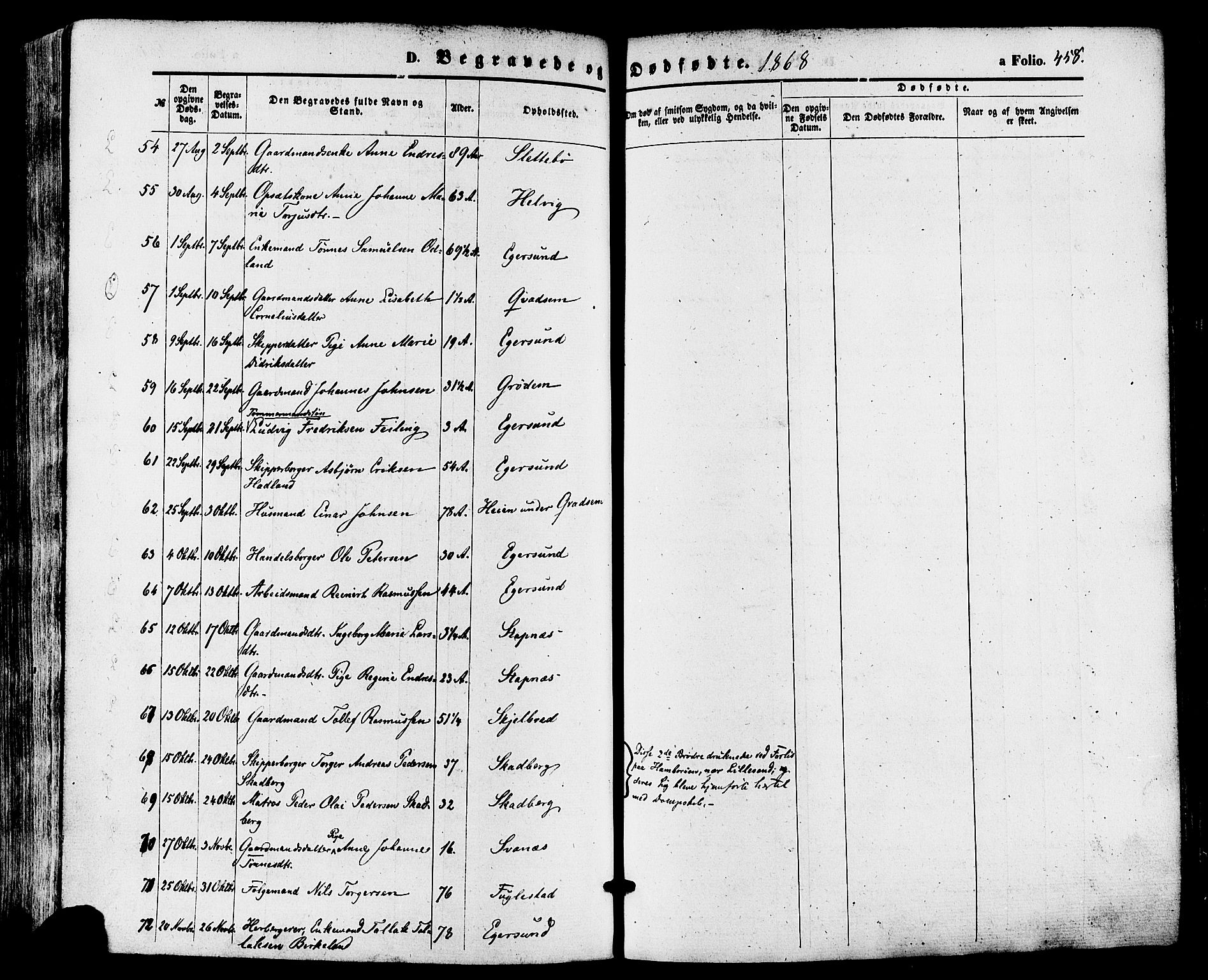 Eigersund sokneprestkontor, SAST/A-101807/S08/L0014: Ministerialbok nr. A 13, 1866-1878, s. 458