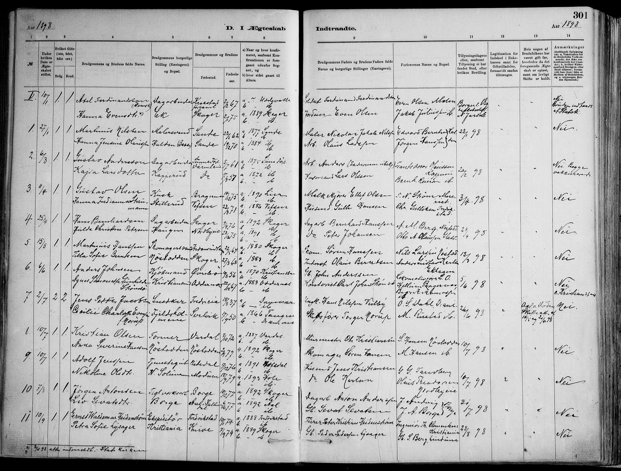 Skoger kirkebøker, AV/SAKO-A-59/F/Fa/L0006: Ministerialbok nr. I 6, 1885-1910, s. 301