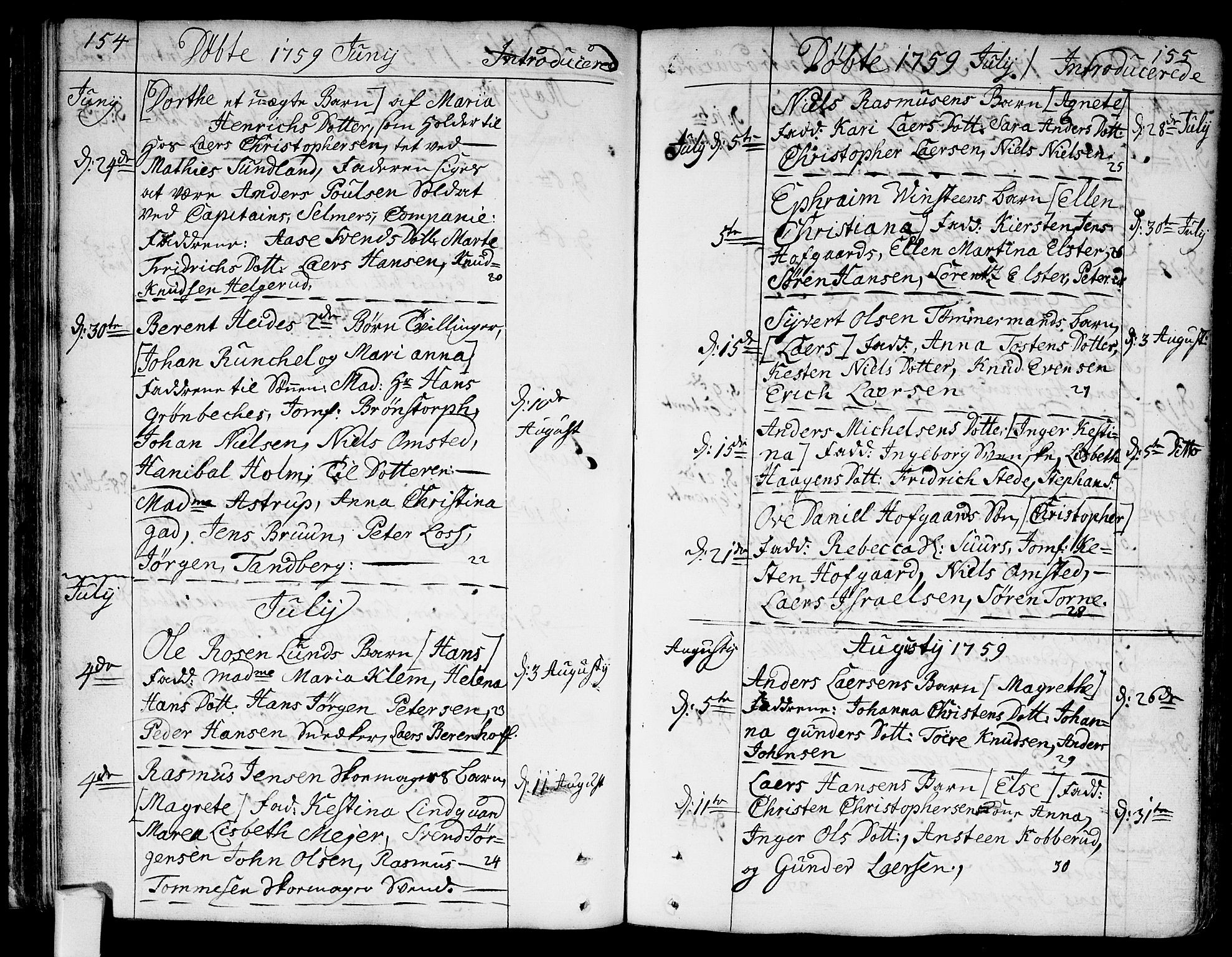 Bragernes kirkebøker, AV/SAKO-A-6/F/Fa/L0005: Ministerialbok nr. I 5, 1759-1781, s. 154-155