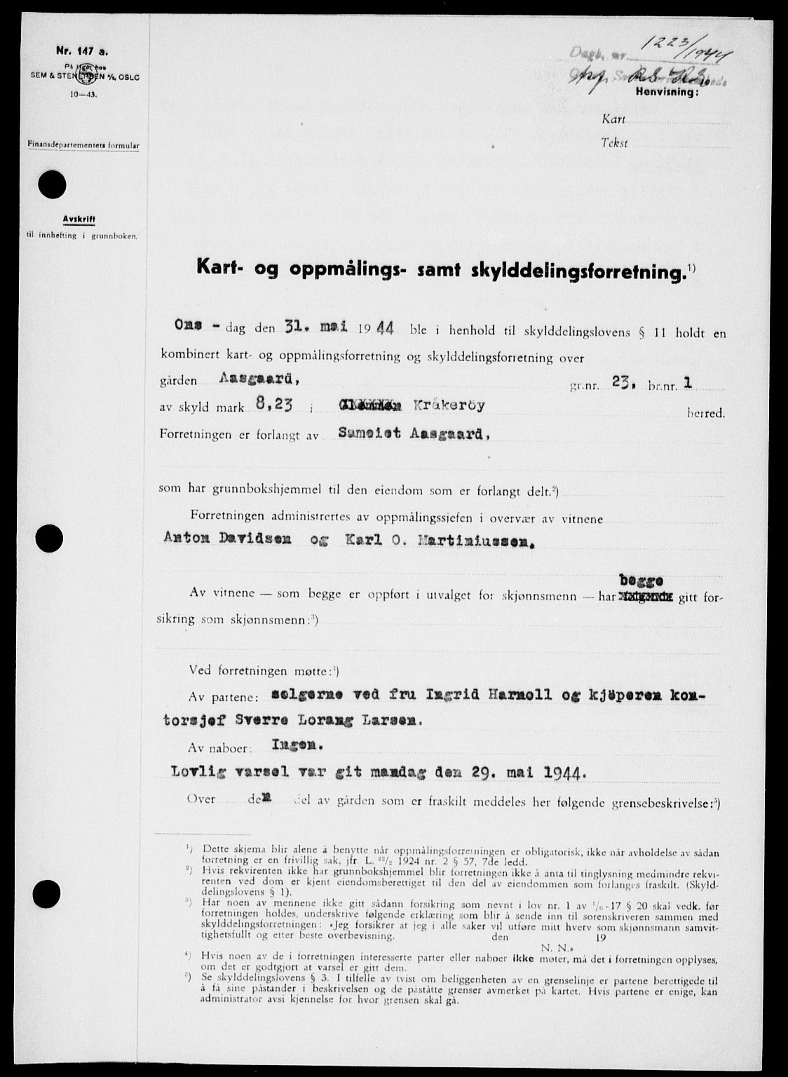 Onsøy sorenskriveri, SAO/A-10474/G/Ga/Gab/L0013: Pantebok nr. II A-13, 1944-1944