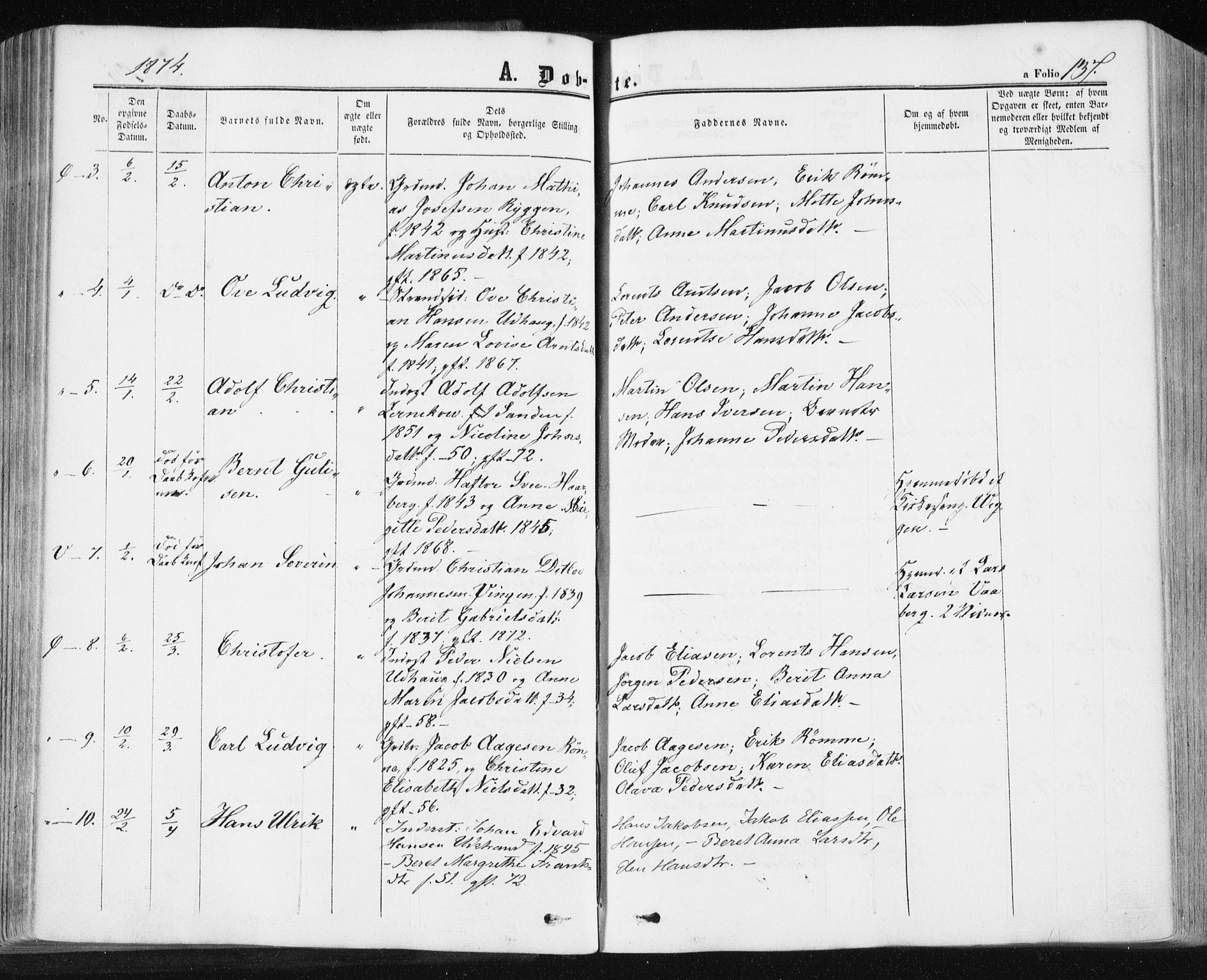 Ministerialprotokoller, klokkerbøker og fødselsregistre - Sør-Trøndelag, SAT/A-1456/659/L0737: Ministerialbok nr. 659A07, 1857-1875, s. 137