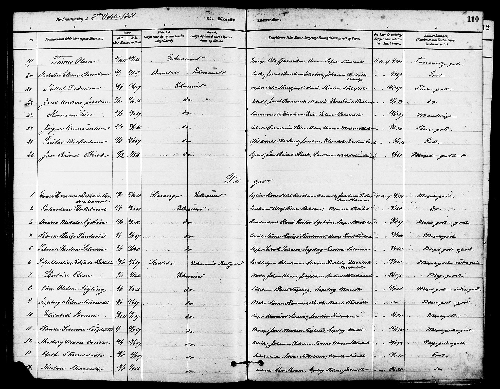 Eigersund sokneprestkontor, AV/SAST-A-101807/S08/L0015: Ministerialbok nr. A 15, 1879-1892, s. 110