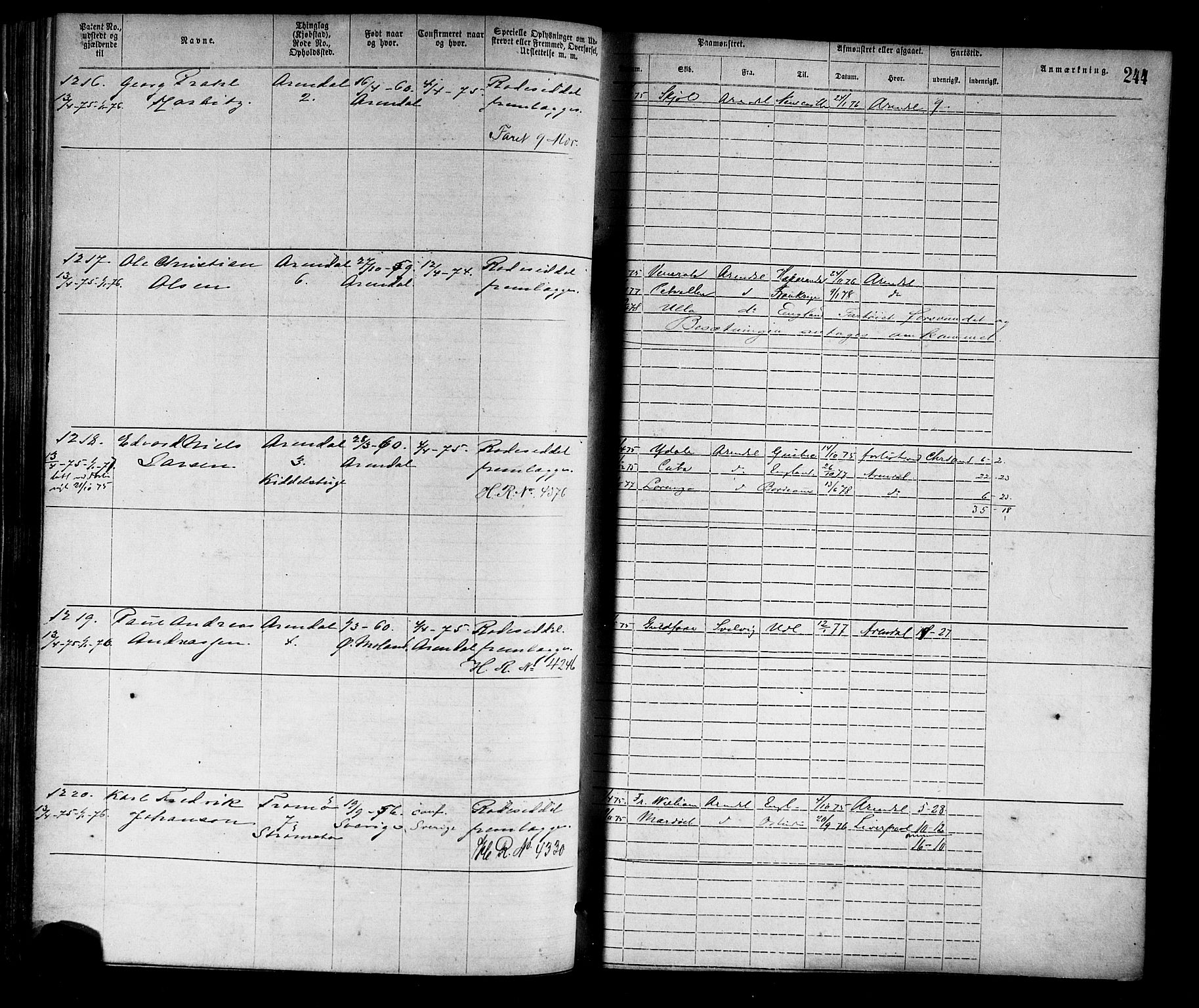 Arendal mønstringskrets, SAK/2031-0012/F/Fa/L0002: Annotasjonsrulle nr 1-1910 med register, S-2, 1868-1880, s. 275
