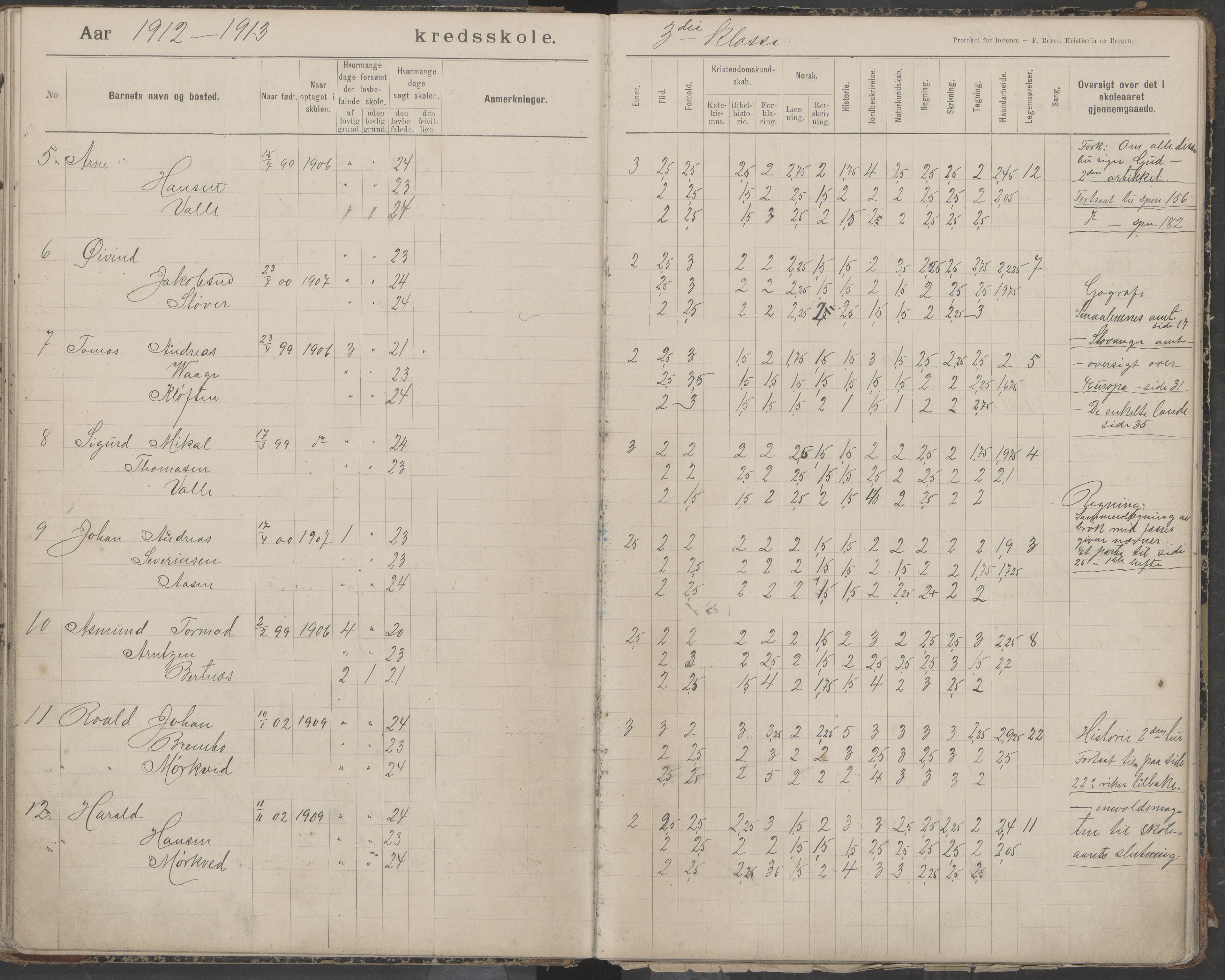 Bodin kommune. Støver skolekrets, AIN/K-18431.510.07/F/Fa/L0006: Protokoll lærere i Støver skolekrets, 1908-1918