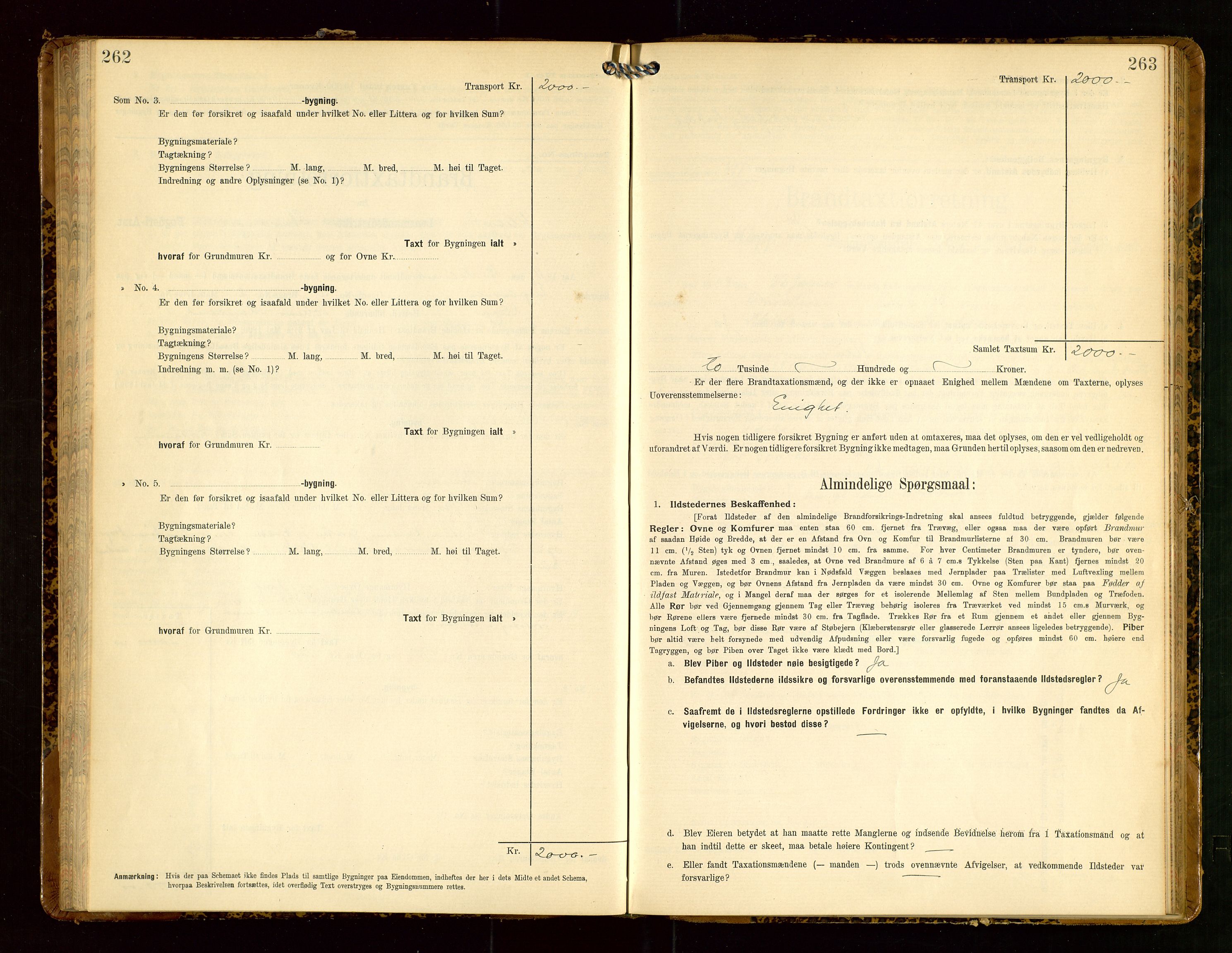 Klepp lensmannskontor, SAST/A-100163/Goc/L0005: "Brandtaxationsprotokol" m/register, 1908, s. 262-263