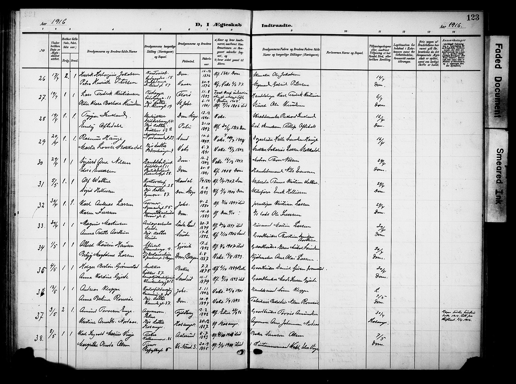 Domkirken sokneprestkontor, AV/SAST-A-101812/001/30/30BB/L0017: Klokkerbok nr. B 17, 1902-1921, s. 123