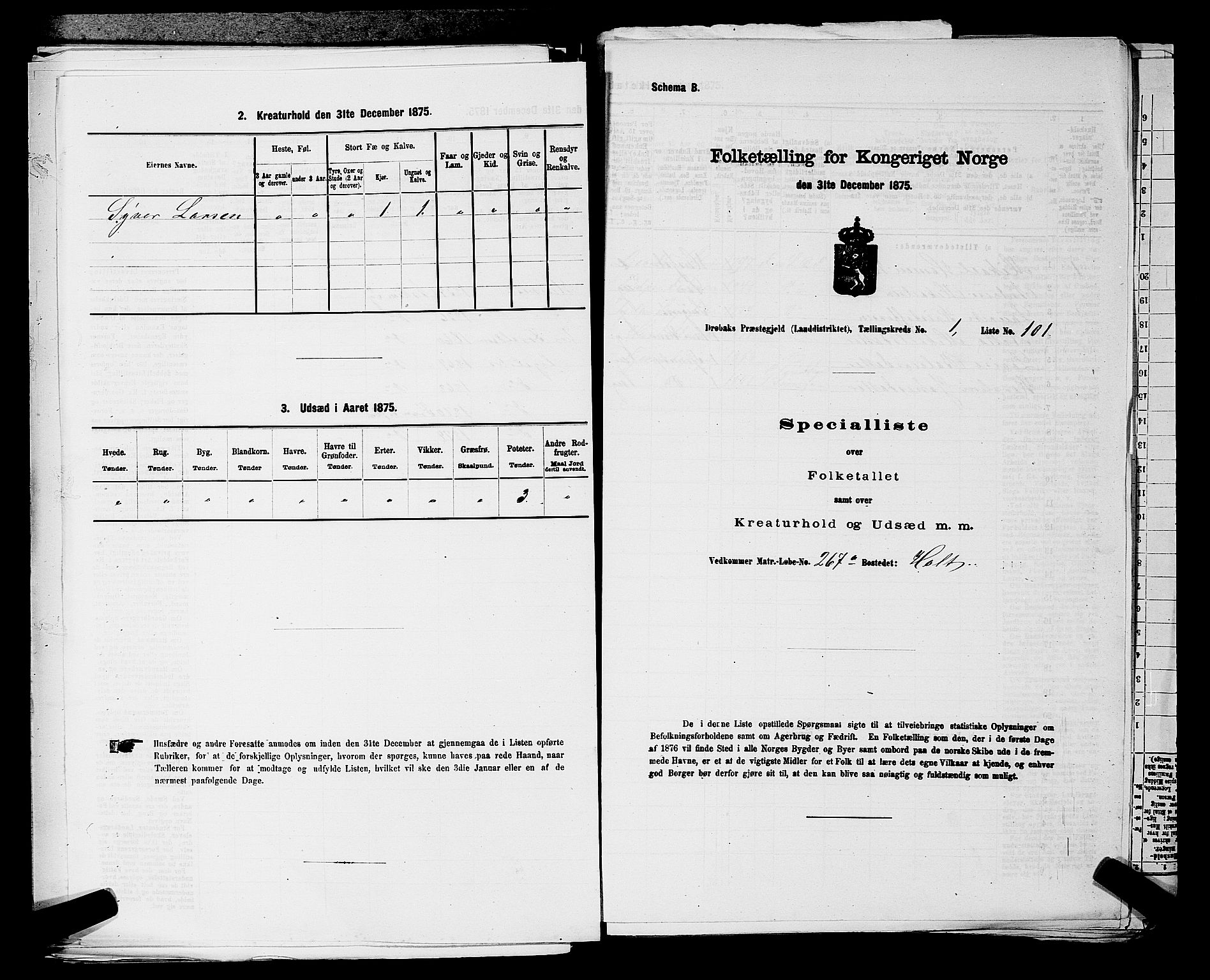 RA, Folketelling 1875 for 0215L Drøbak prestegjeld, Frogn sokn, 1875, s. 249