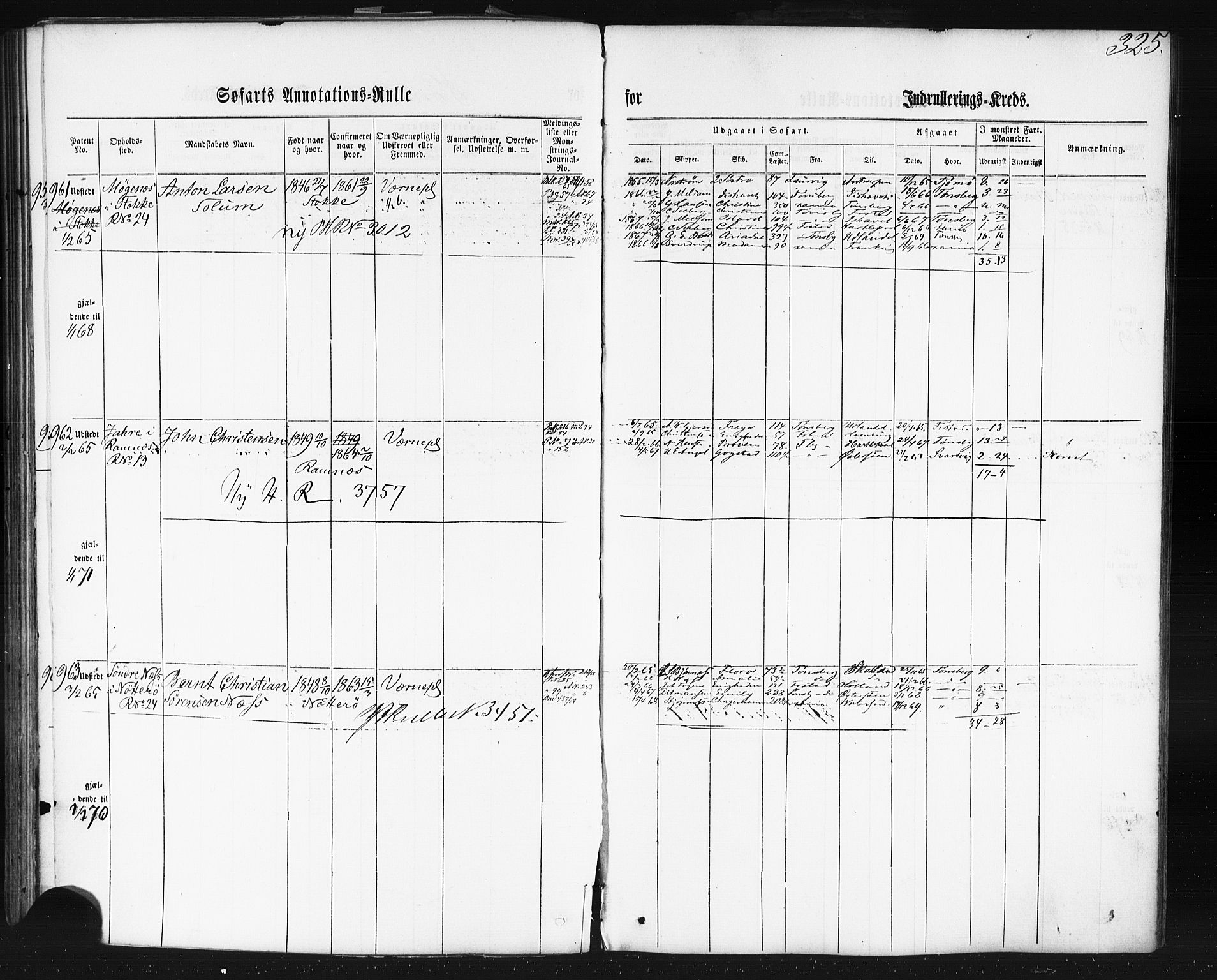 Tønsberg innrulleringskontor, SAKO/A-786/F/Fb/L0001: Annotasjonsrulle Patent nr. 1-1724, 1860-1868, s. 341