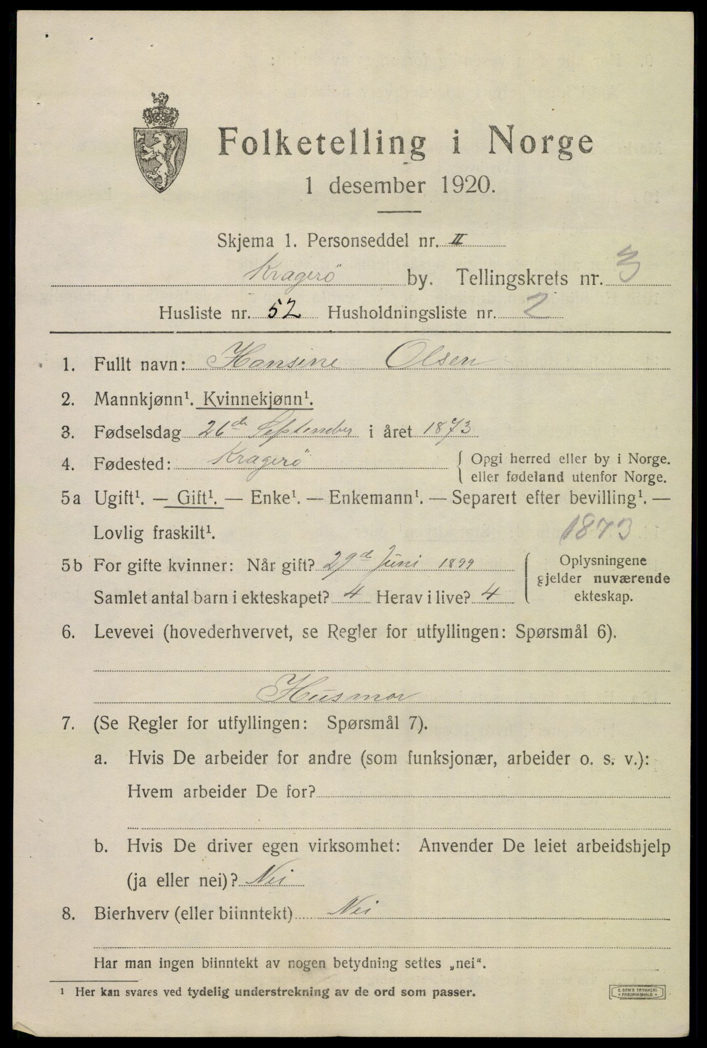 SAKO, Folketelling 1920 for 0801 Kragerø kjøpstad, 1920, s. 7669