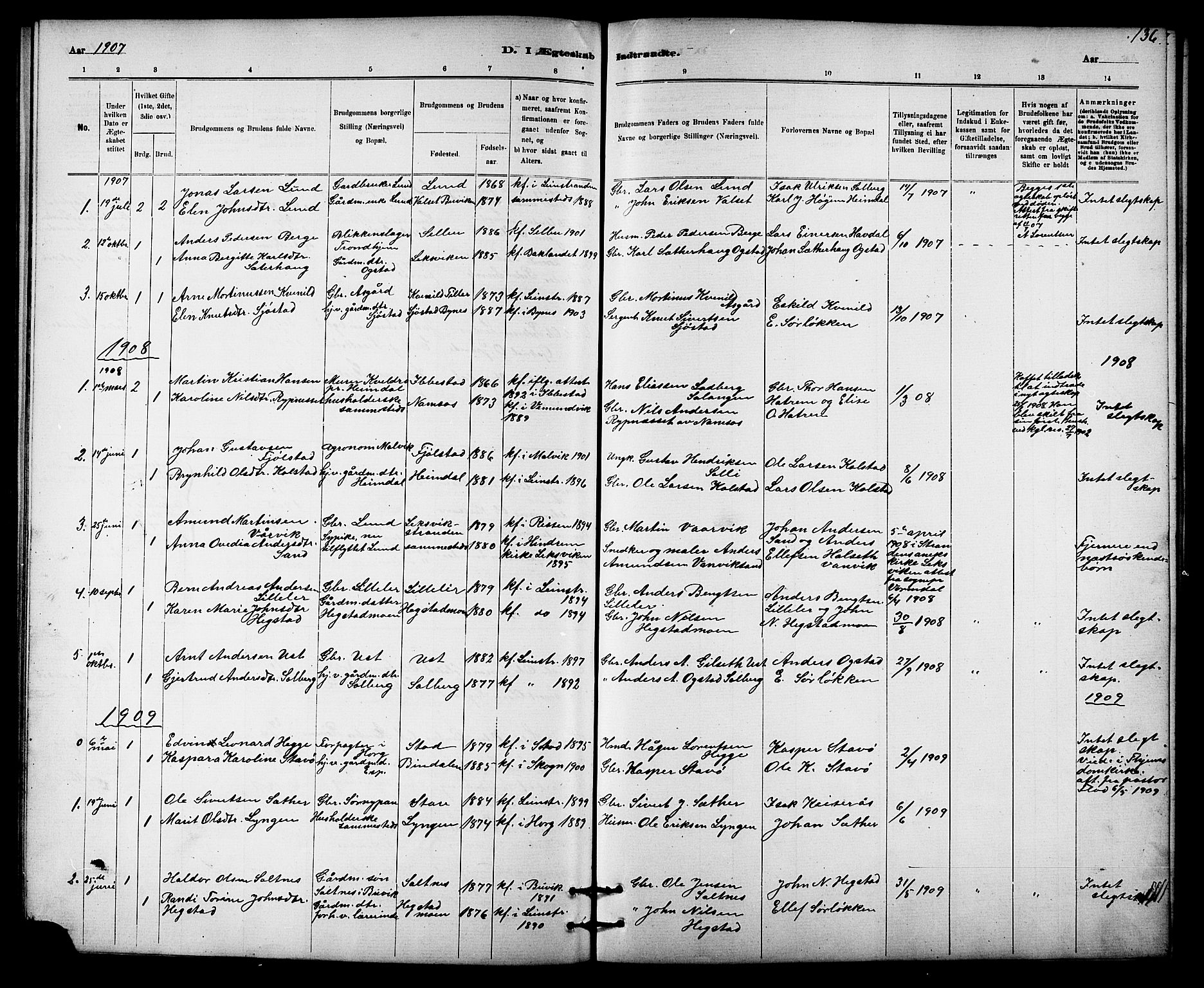 Ministerialprotokoller, klokkerbøker og fødselsregistre - Sør-Trøndelag, AV/SAT-A-1456/613/L0395: Klokkerbok nr. 613C03, 1887-1909, s. 136