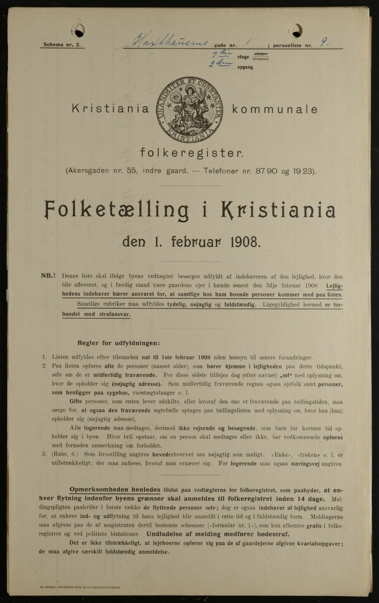 OBA, Kommunal folketelling 1.2.1908 for Kristiania kjøpstad, 1908, s. 32011