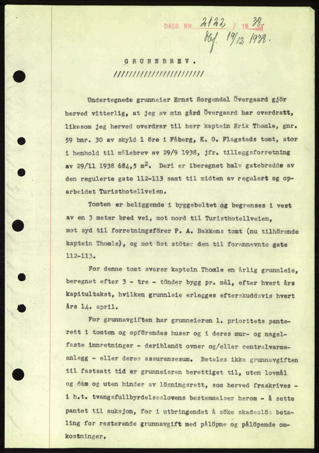 Sør-Gudbrandsdal tingrett, SAH/TING-004/H/Hb/Hbd/L0005: Pantebok nr. A5, 1938-1939, Dagboknr: 2122/1938