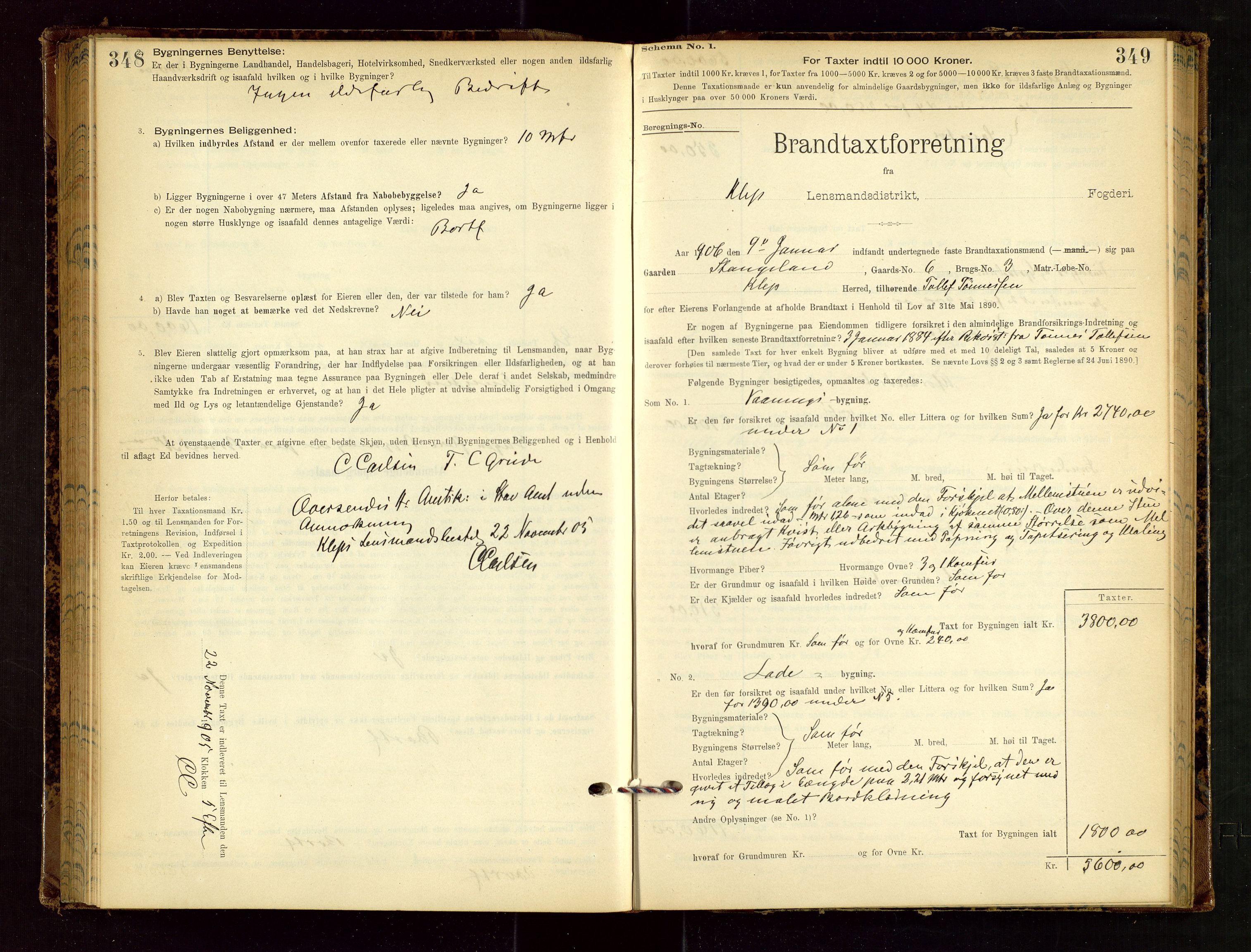 Klepp lensmannskontor, AV/SAST-A-100163/Goc/L0002: "Brandtaxationsprotokol" m/register, 1898-1902, s. 348-349