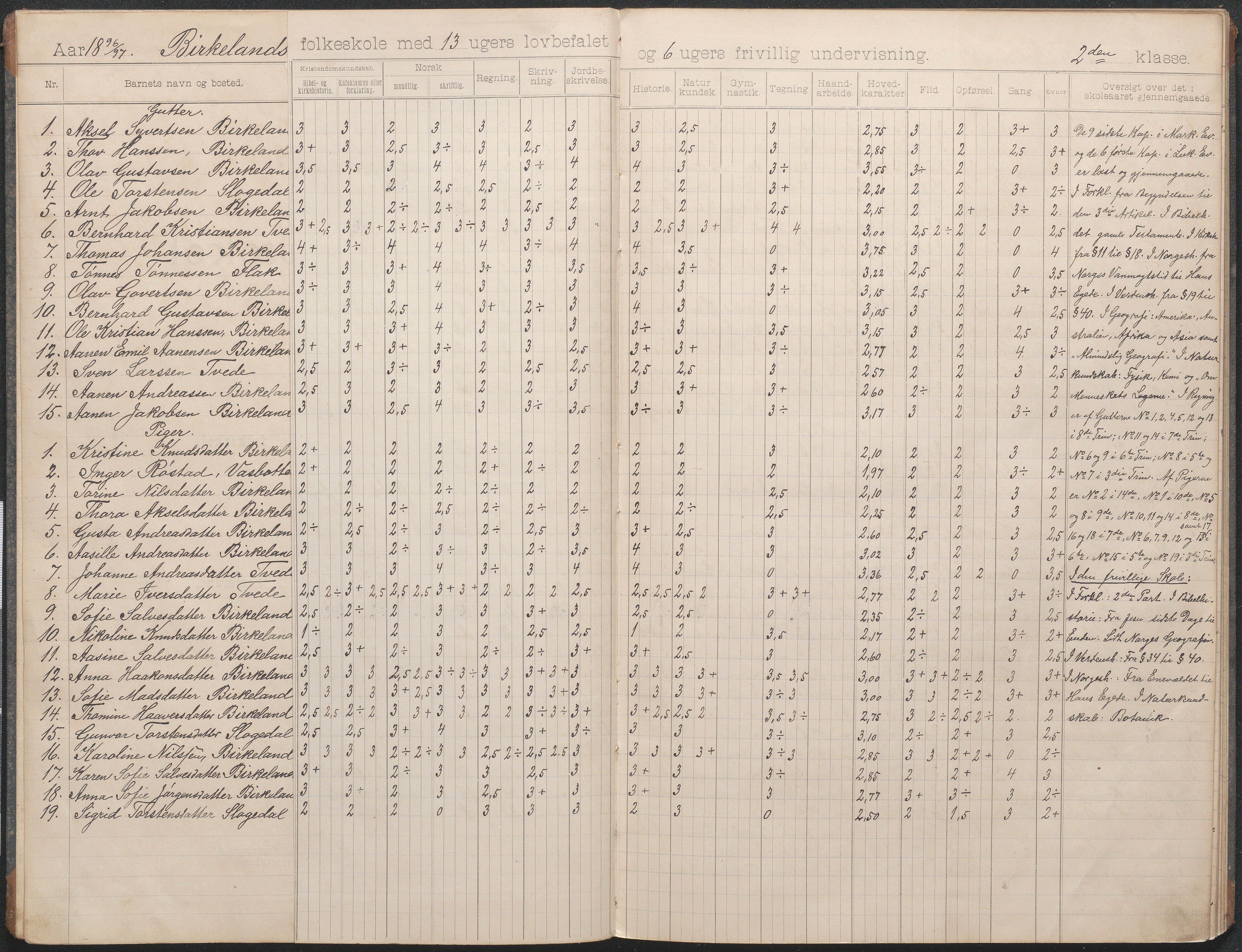 Birkenes kommune, Birkenes krets/Birkeland folkeskole frem til 1991, AAKS/KA0928-550a_91/F02/L0004: Skoleprotokoll, 1896-1907