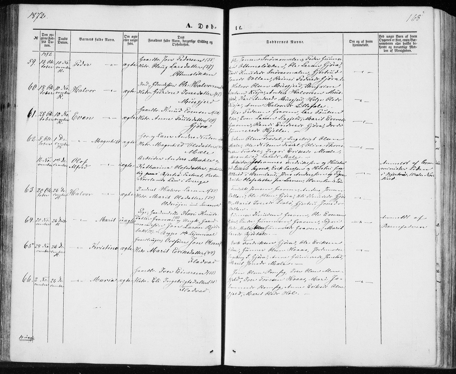 Ministerialprotokoller, klokkerbøker og fødselsregistre - Møre og Romsdal, AV/SAT-A-1454/590/L1013: Ministerialbok nr. 590A05, 1847-1877, s. 168