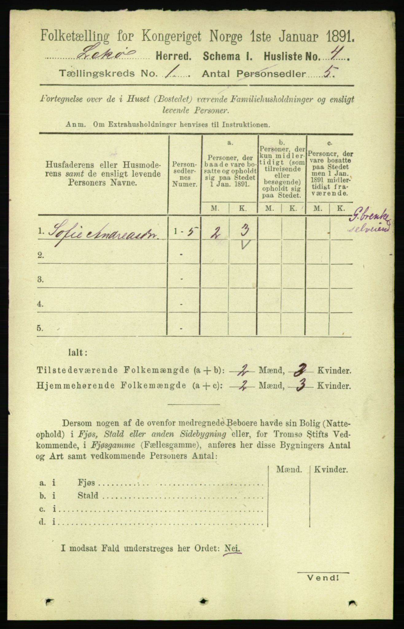 RA, Folketelling 1891 for 1755 Leka herred, 1891, s. 22