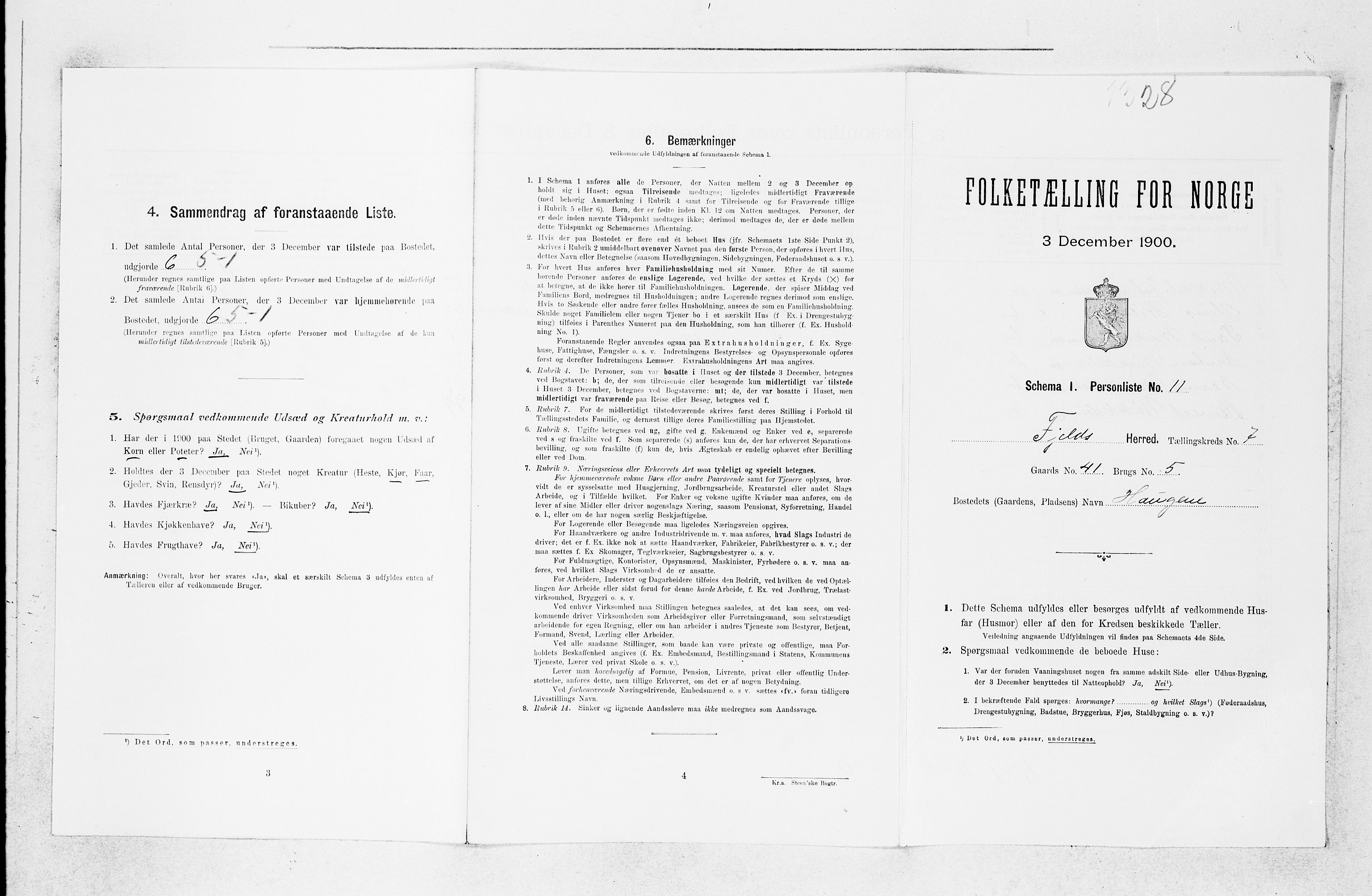 SAB, Folketelling 1900 for 1246 Fjell herred, 1900, s. 807
