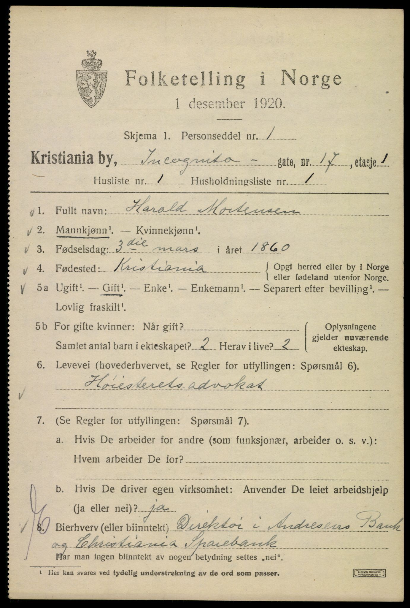 SAO, Folketelling 1920 for 0301 Kristiania kjøpstad, 1920, s. 311209