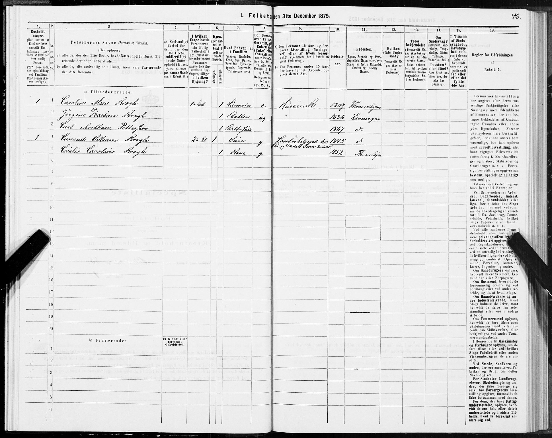 SAT, Folketelling 1875 for 1701B Levanger prestegjeld, Levanger kjøpstad, 1875, s. 46