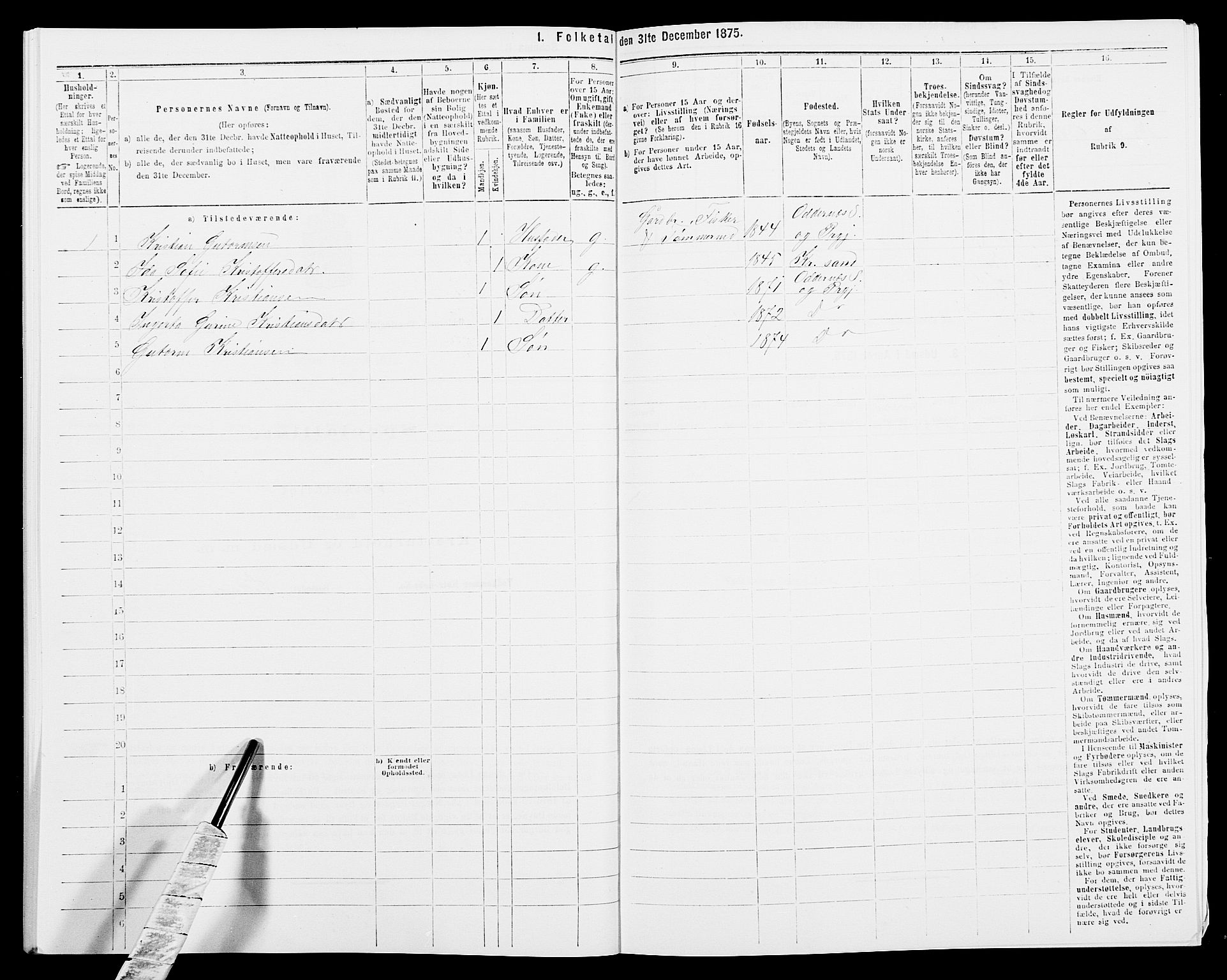 SAK, Folketelling 1875 for 1012P Oddernes prestegjeld, 1875, s. 112