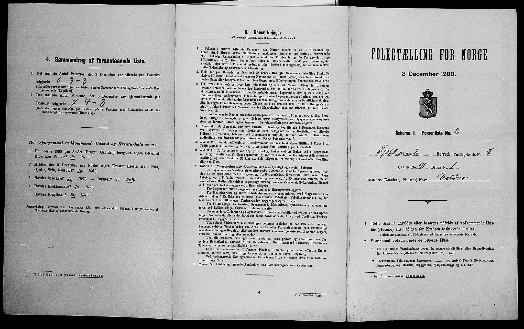 SAK, Folketelling 1900 for 1036 Fjotland herred, 1900, s. 299