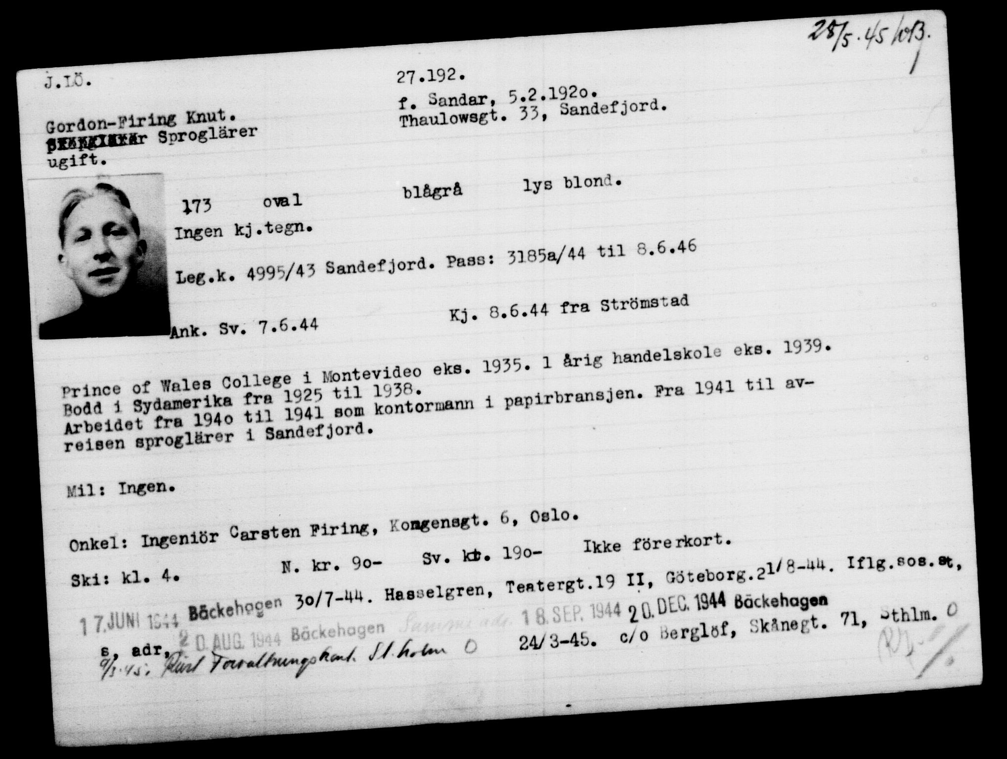 Utenriksstasjonene, Legasjonen i Stockholm, Flyktningkontoret, AV/RA-S-6753/V/Va/L0011: Kjesäterkartoteket, flyktninger med registreringsnr. 25300-28349, 1940-1945, s. 1997