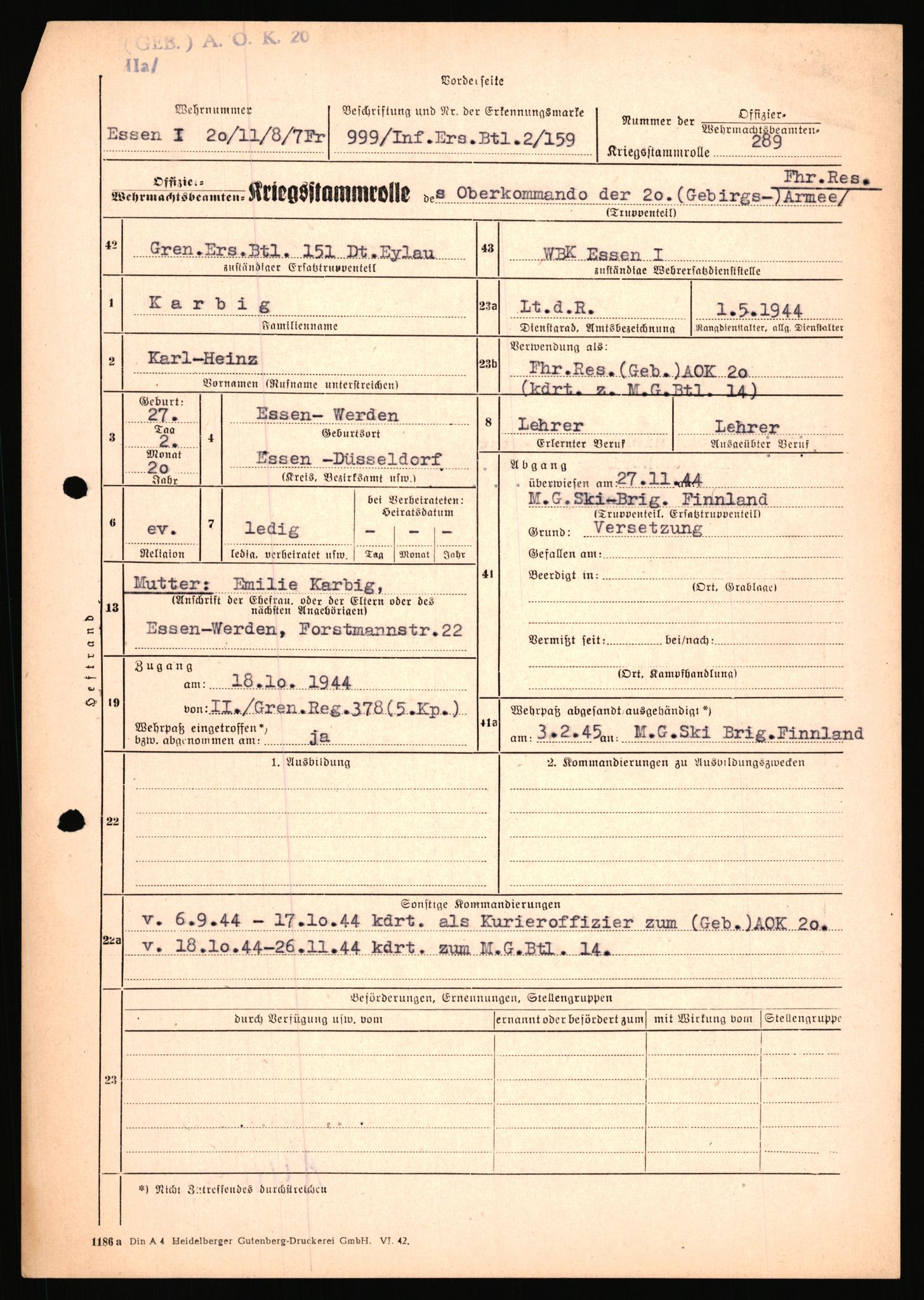 Forsvarets Overkommando. 2 kontor. Arkiv 11.4. Spredte tyske arkivsaker, AV/RA-RAFA-7031/D/Dar/Dara/L0018: Personalbøker, 1940-1945, s. 845