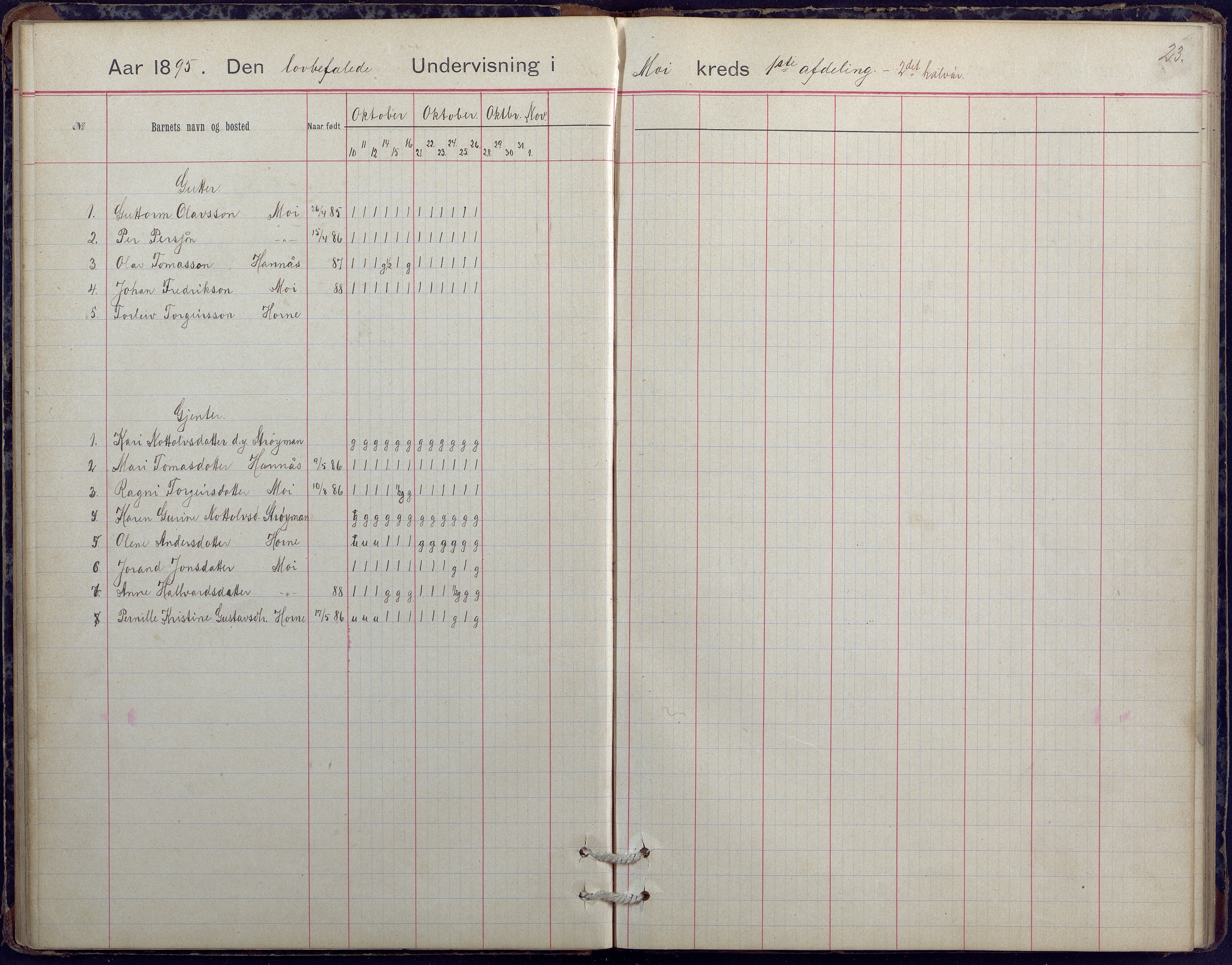 Hornnes kommune, Moi, Moseid, Kjetså skolekretser, AAKS/KA0936-550e/F1/L0005: Dagbok. Moseid, Moi, 1892-1908, s. 23