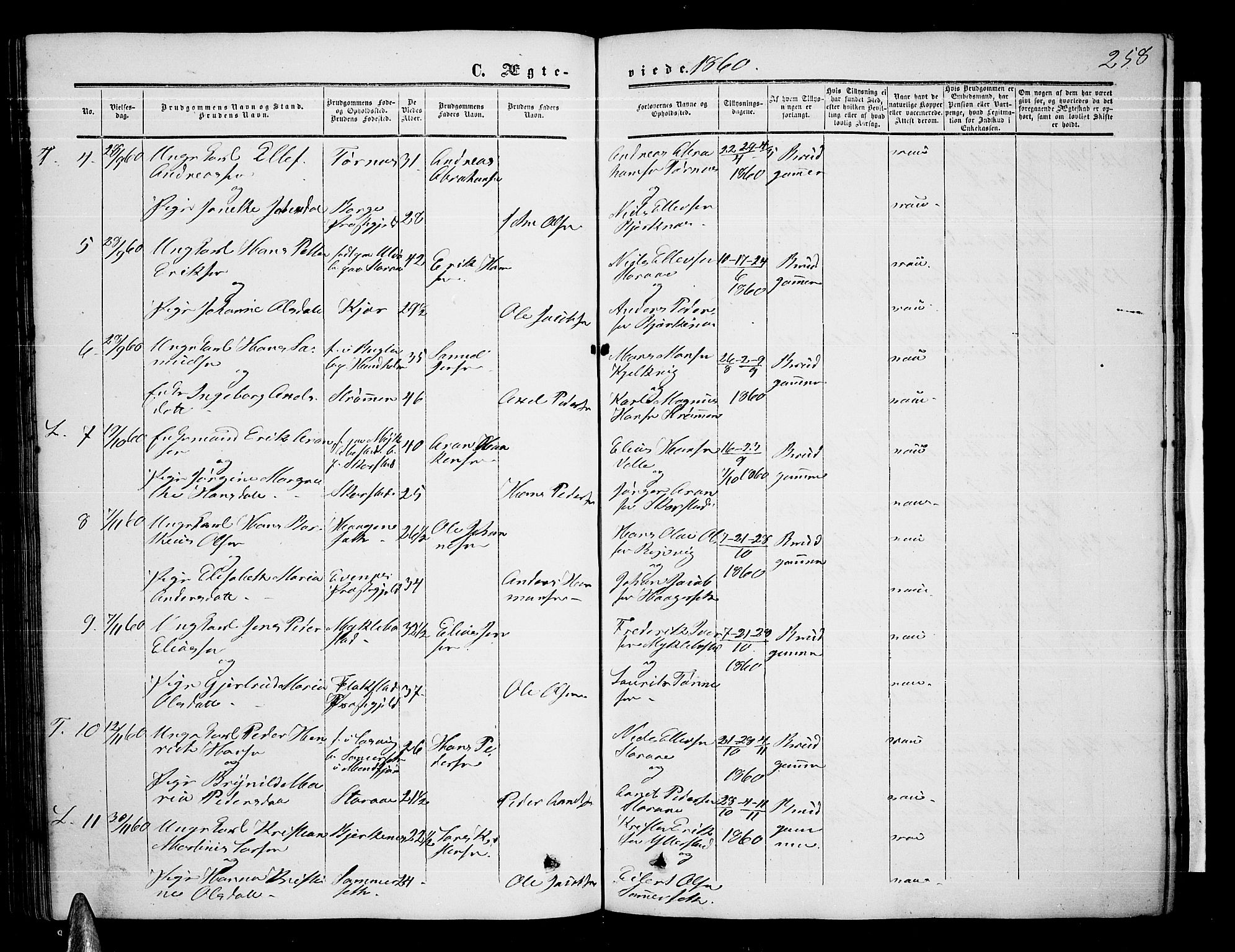 Ministerialprotokoller, klokkerbøker og fødselsregistre - Nordland, AV/SAT-A-1459/872/L1046: Klokkerbok nr. 872C02, 1852-1879, s. 258