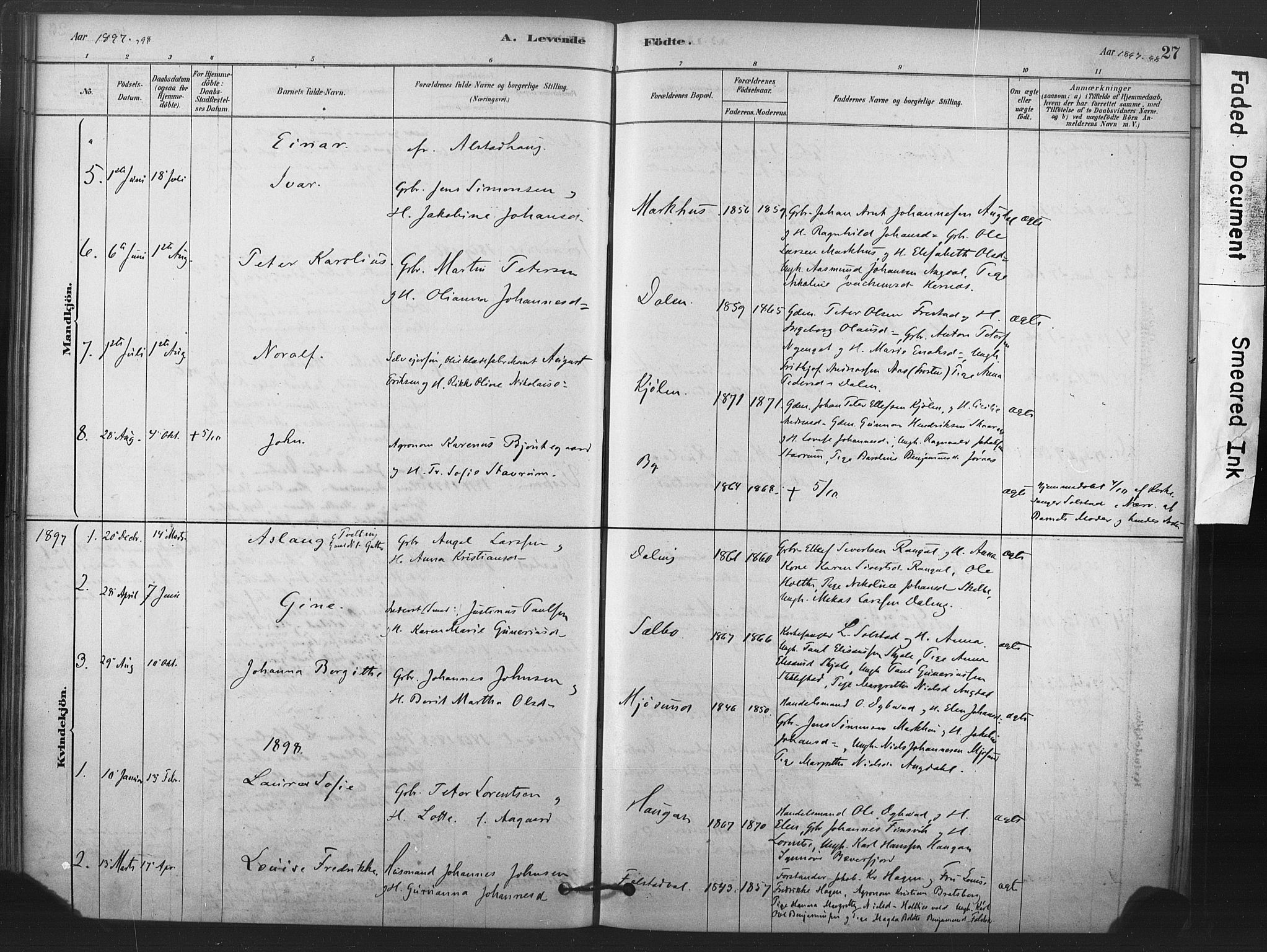 Ministerialprotokoller, klokkerbøker og fødselsregistre - Nord-Trøndelag, AV/SAT-A-1458/719/L0178: Ministerialbok nr. 719A01, 1878-1900, s. 27
