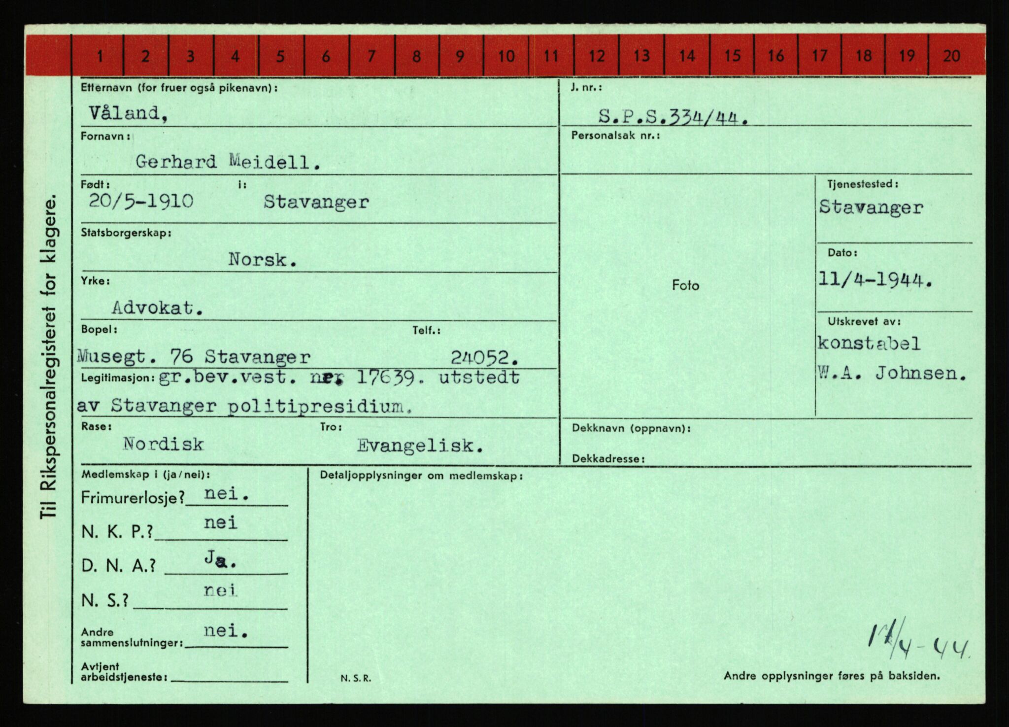 Statspolitiet - Hovedkontoret / Osloavdelingen, AV/RA-S-1329/C/Ca/L0016: Uberg - Øystese, 1943-1945, s. 463