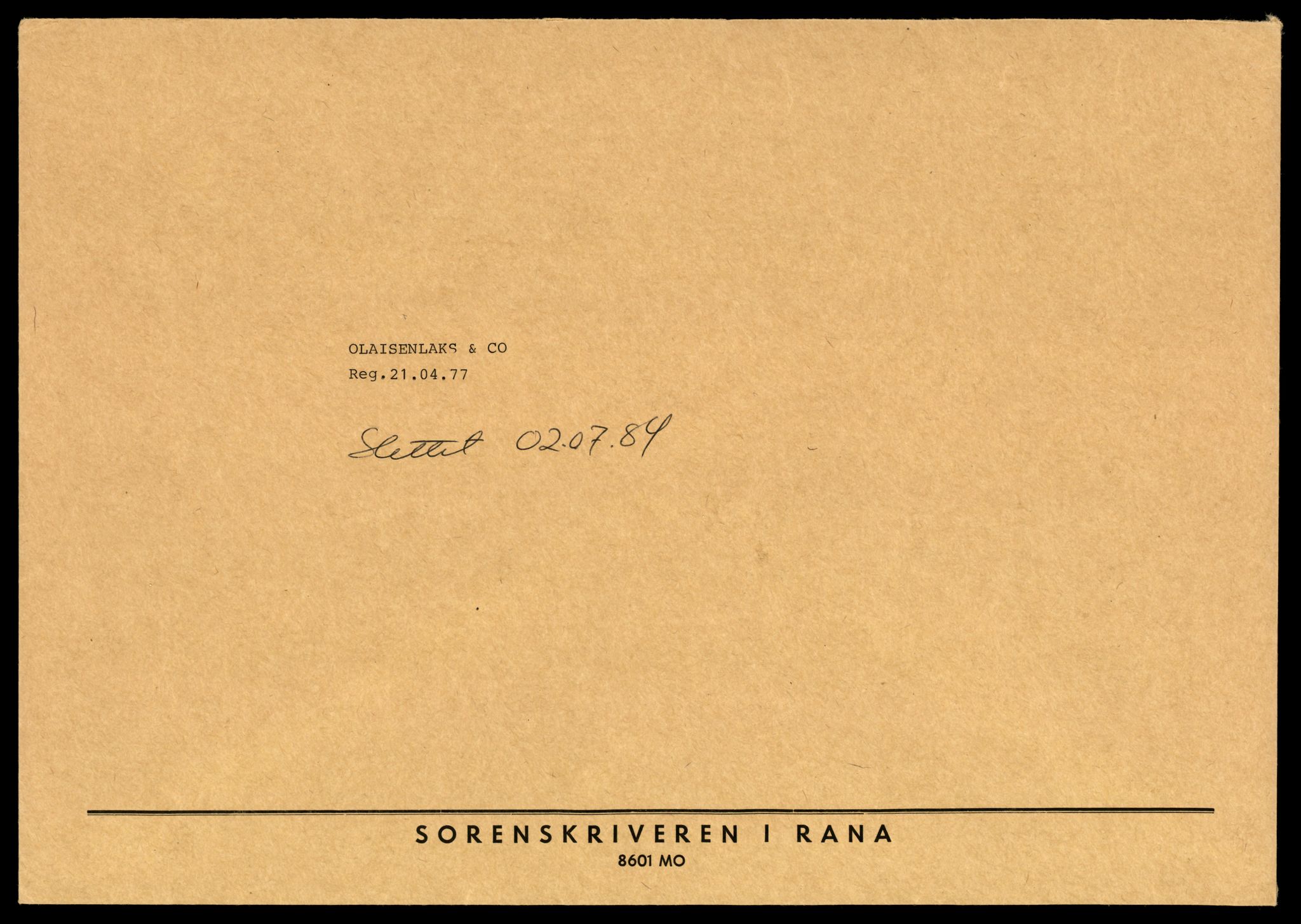 Rana sorenskriveri , AV/SAT-A-1108/2/J/Jd/Jdb/L0006: Bilag. Enkeltmannsforetak O - R, 1946-1988, s. 1