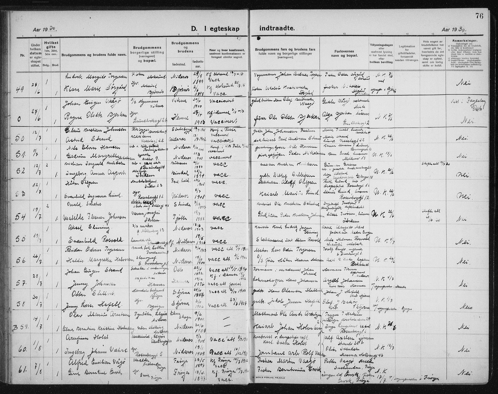 Ministerialprotokoller, klokkerbøker og fødselsregistre - Sør-Trøndelag, AV/SAT-A-1456/605/L0260: Klokkerbok nr. 605C07, 1922-1942, s. 76