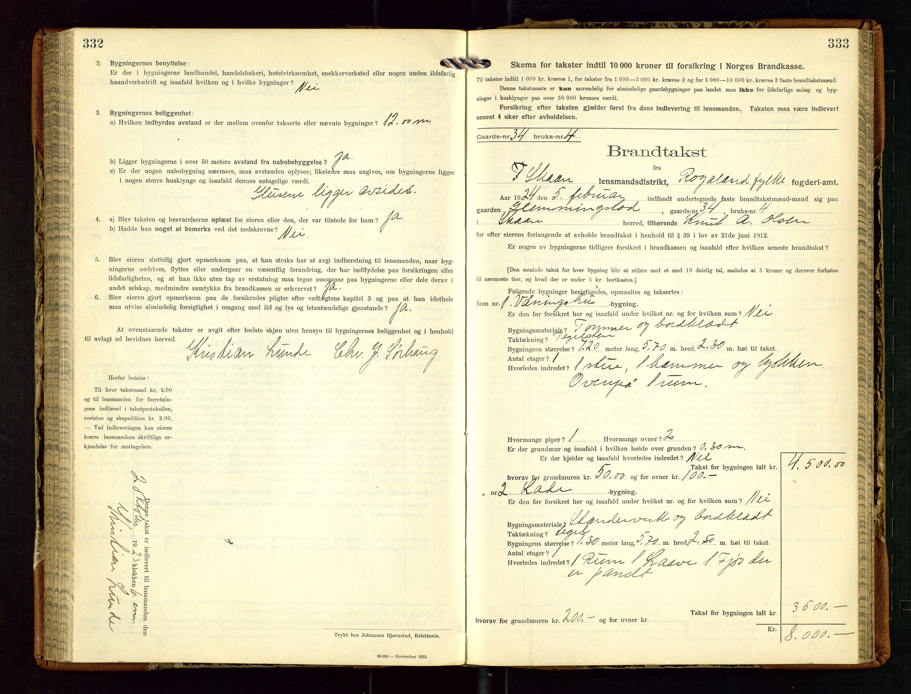 Torvestad lensmannskontor, AV/SAST-A-100307/1/Gob/L0005: "Brandtaxationsprotokol for Torvestad Lensmannsdistrikt", 1915-1928, s. 332-333