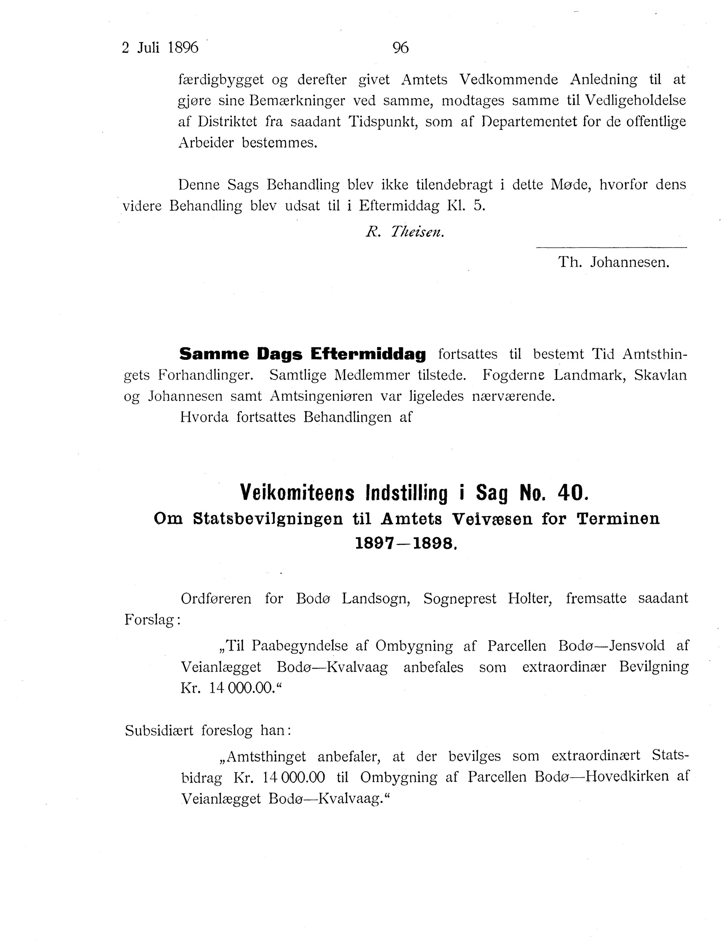 Nordland Fylkeskommune. Fylkestinget, AIN/NFK-17/176/A/Ac/L0019: Fylkestingsforhandlinger 1896, 1896