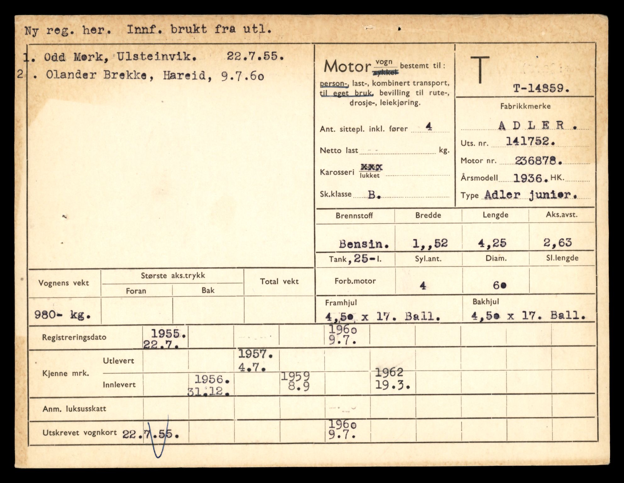 Møre og Romsdal vegkontor - Ålesund trafikkstasjon, AV/SAT-A-4099/F/Fe/L0048: Registreringskort for kjøretøy T 14721 - T 14863, 1927-1998, s. 3189
