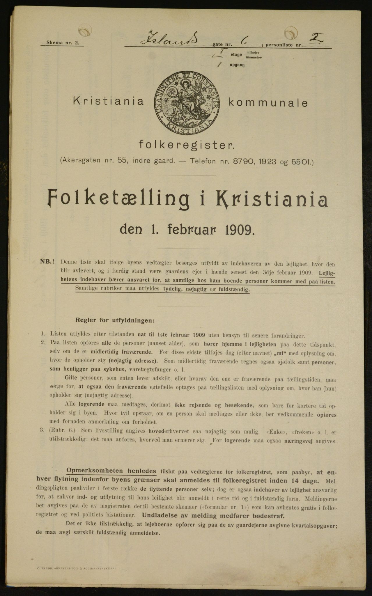 OBA, Kommunal folketelling 1.2.1909 for Kristiania kjøpstad, 1909, s. 40671