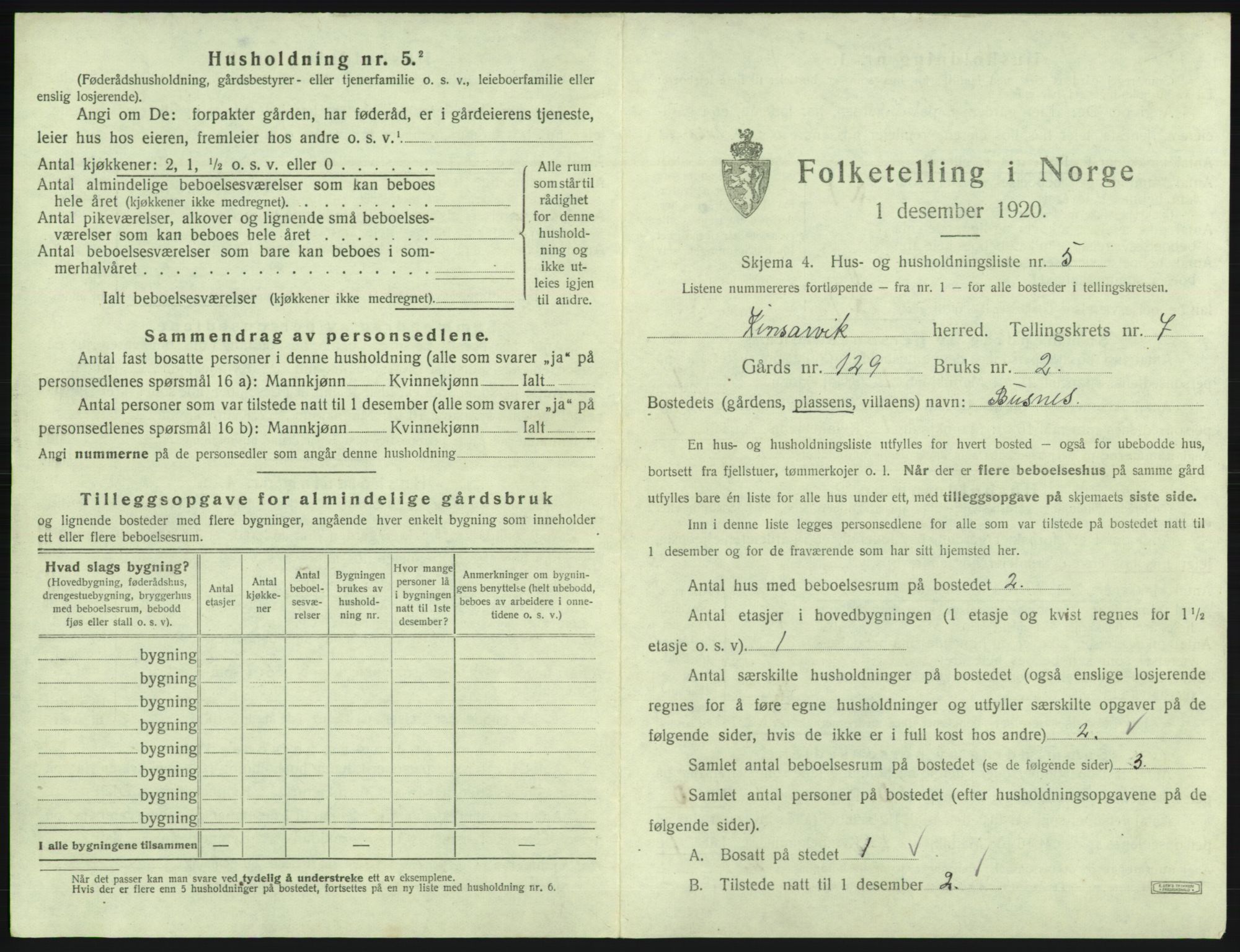 SAB, Folketelling 1920 for 1231 Kinsarvik herred, 1920, s. 469