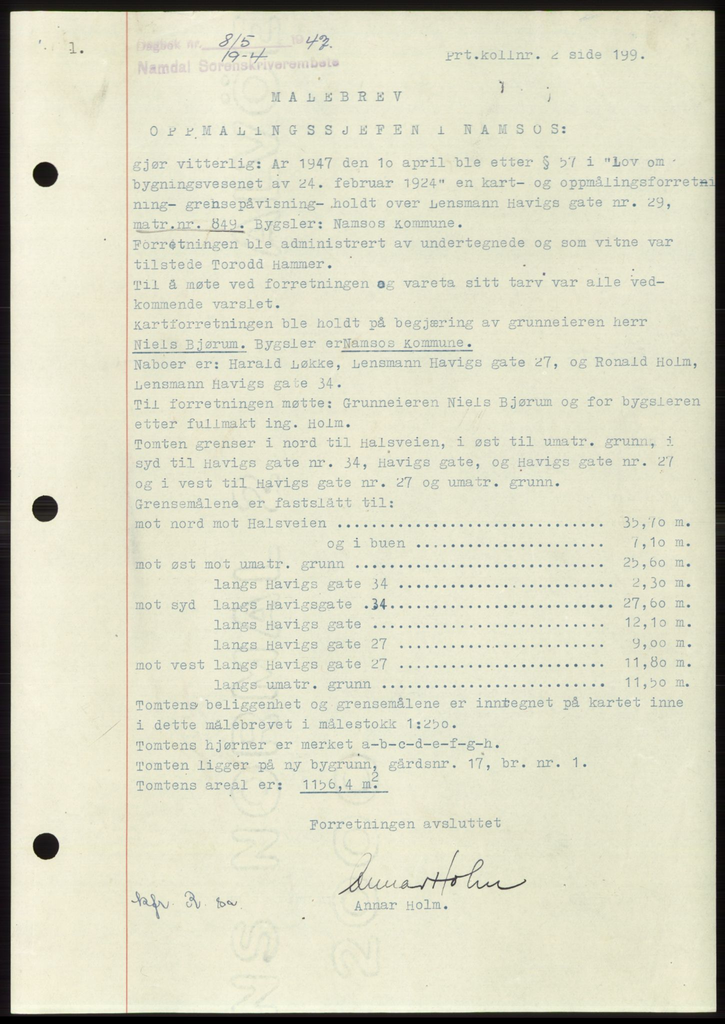 Namdal sorenskriveri, SAT/A-4133/1/2/2C: Pantebok nr. -, 1947-1947, Dagboknr: 815/1947