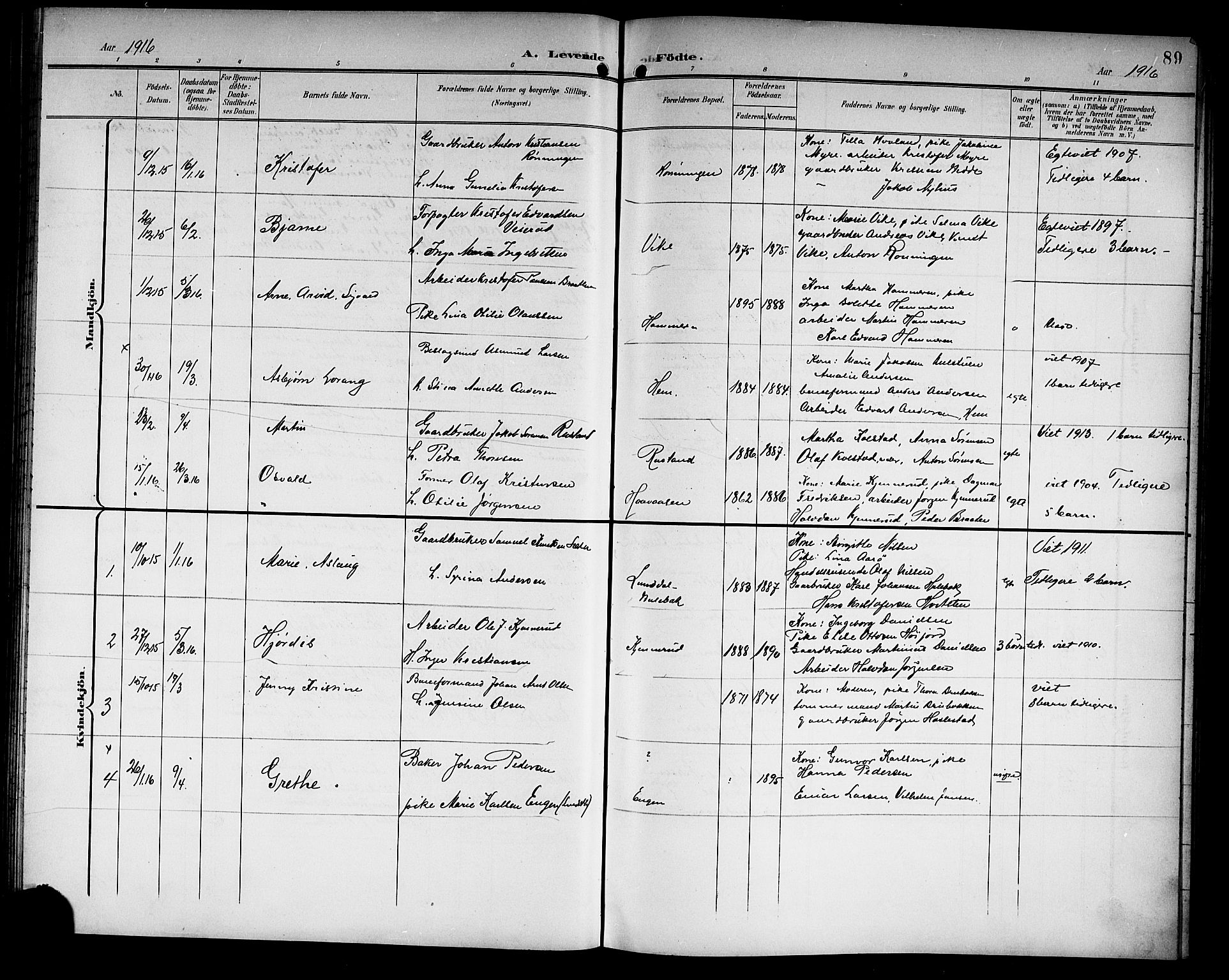 Hof kirkebøker, AV/SAKO-A-64/G/Ga/L0005: Klokkerbok nr. I 5, 1899-1922, s. 89