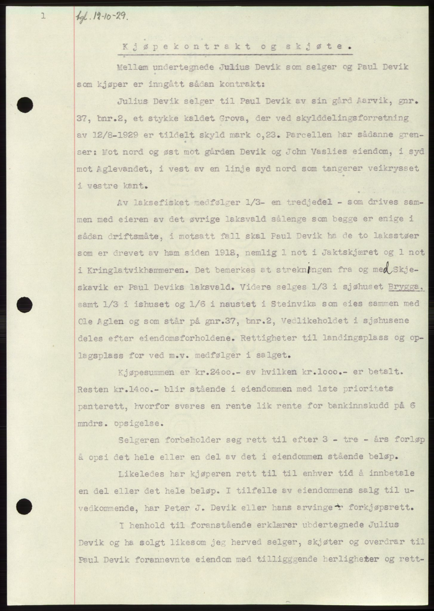 Namdal sorenskriveri, SAT/A-4133/1/2/2C: Pantebok nr. -, 1926-1930, Tingl.dato: 12.10.1929
