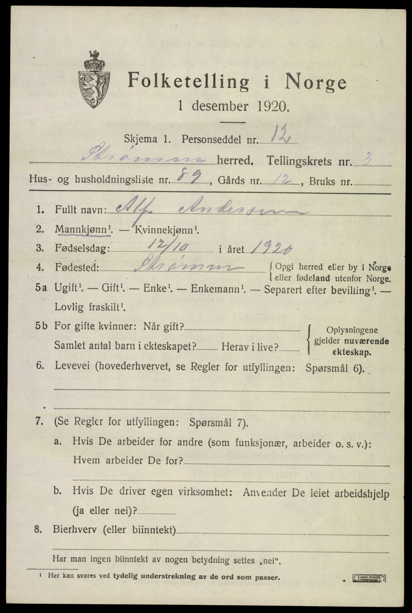 SAKO, Folketelling 1920 for 0711 Strømm herred, 1920, s. 2963