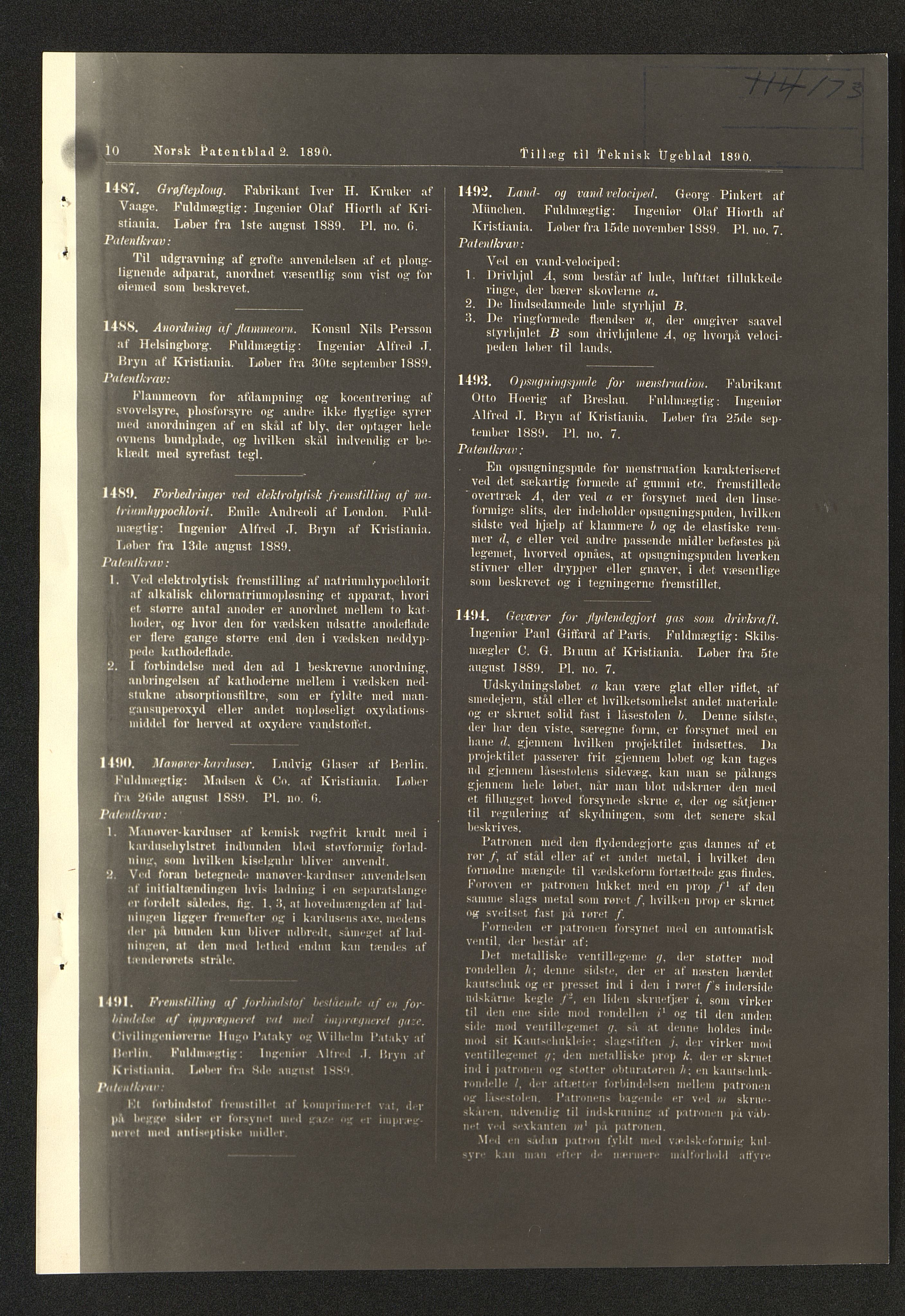 Pa 46 - Sca Mølnlycke AS, VEMU/A-1050/F/L0002/0001: Laboratoriet / Patenter menstruasjonsprodukter, 1889-1958