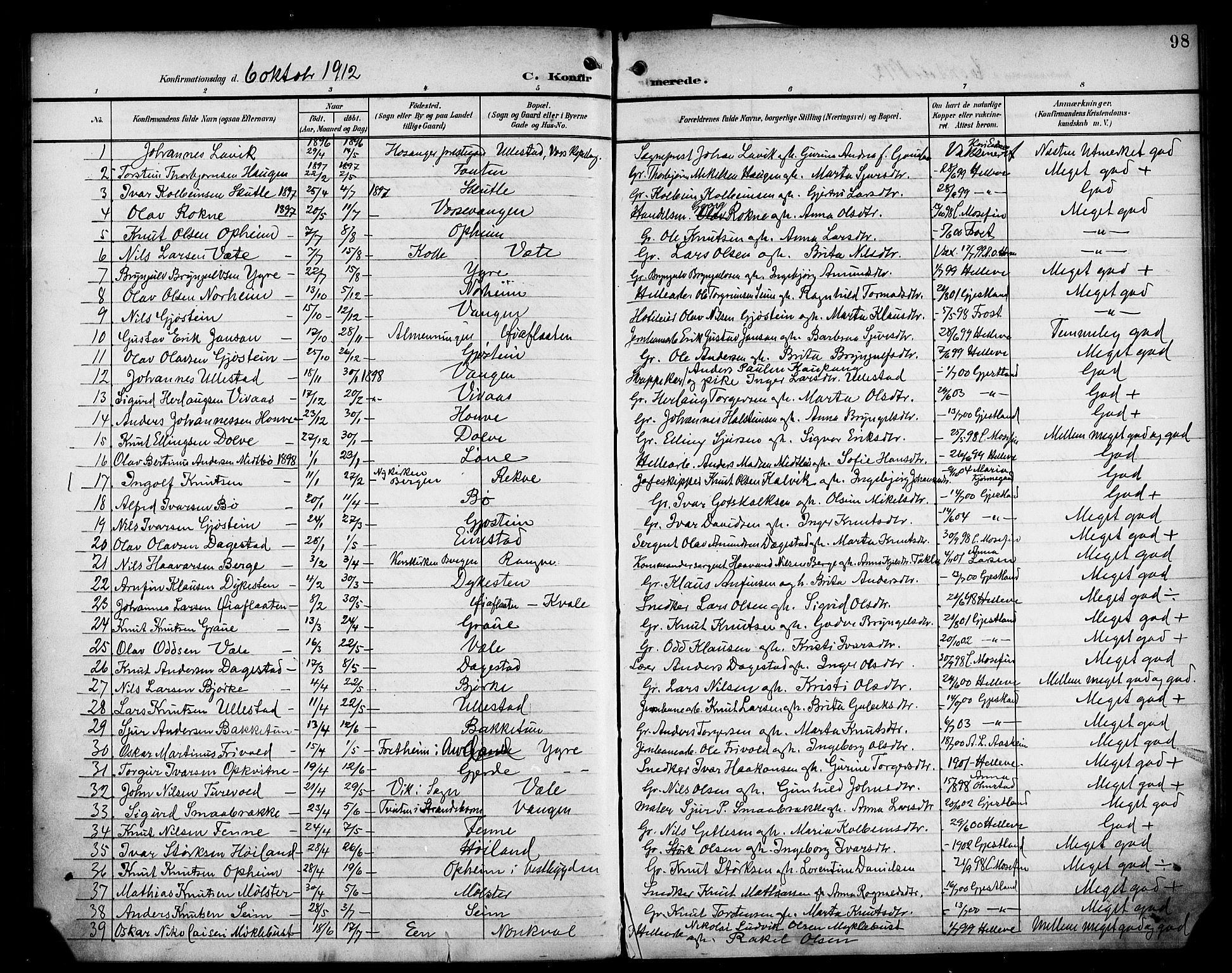 Voss sokneprestembete, AV/SAB-A-79001/H/Haa: Ministerialbok nr. B 2, 1899-1922, s. 98