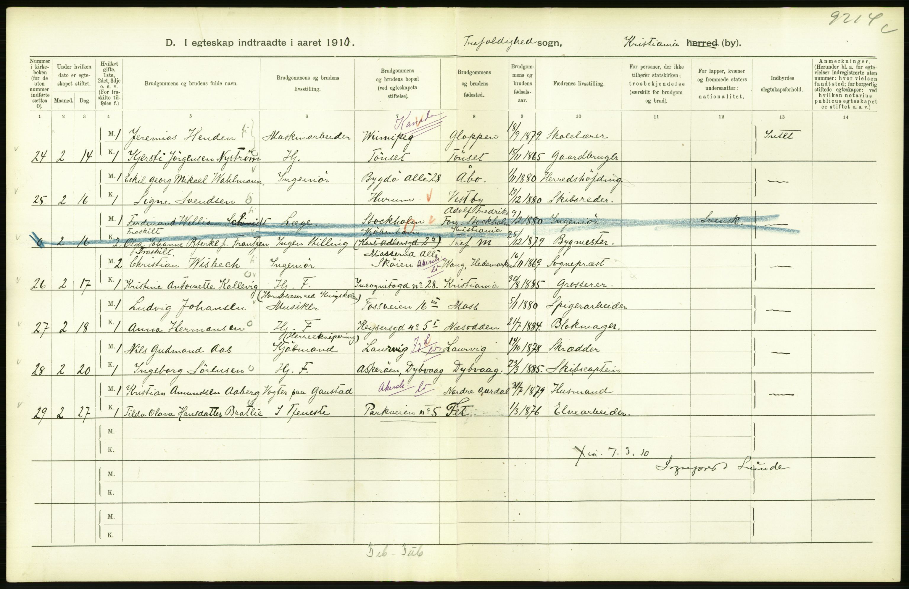 Statistisk sentralbyrå, Sosiodemografiske emner, Befolkning, AV/RA-S-2228/D/Df/Dfa/Dfah/L0009: Kristiania: Gifte og dødfødte., 1910, s. 358