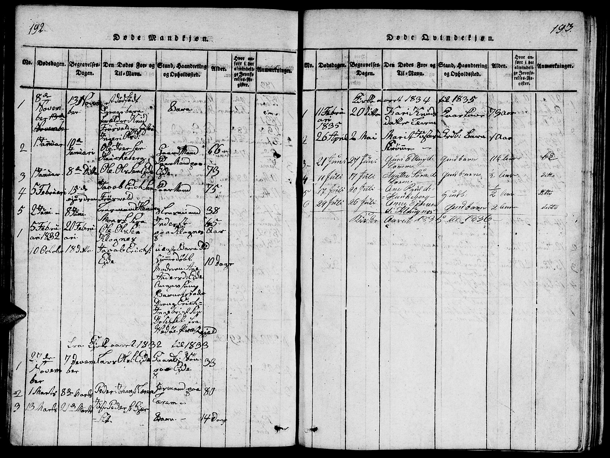 Ministerialprotokoller, klokkerbøker og fødselsregistre - Møre og Romsdal, AV/SAT-A-1454/542/L0558: Klokkerbok nr. 542C01, 1818-1836, s. 192-193